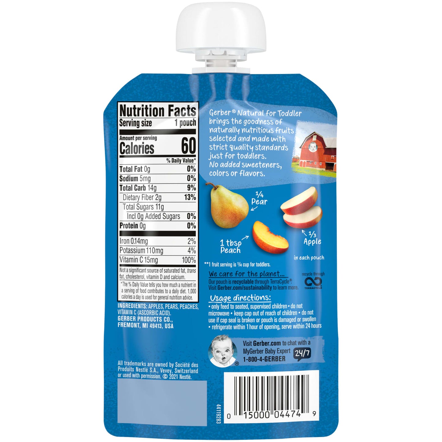 Gerber Natural Toddler Fruit Pouches, 12+ Months, No Added Sweeteners - Image 2