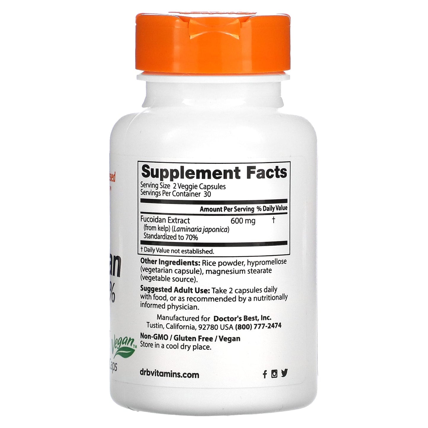 Fucoidan 70% Dietary Supplement by Doctor's Best - 60 Veggie Caps - Image 2