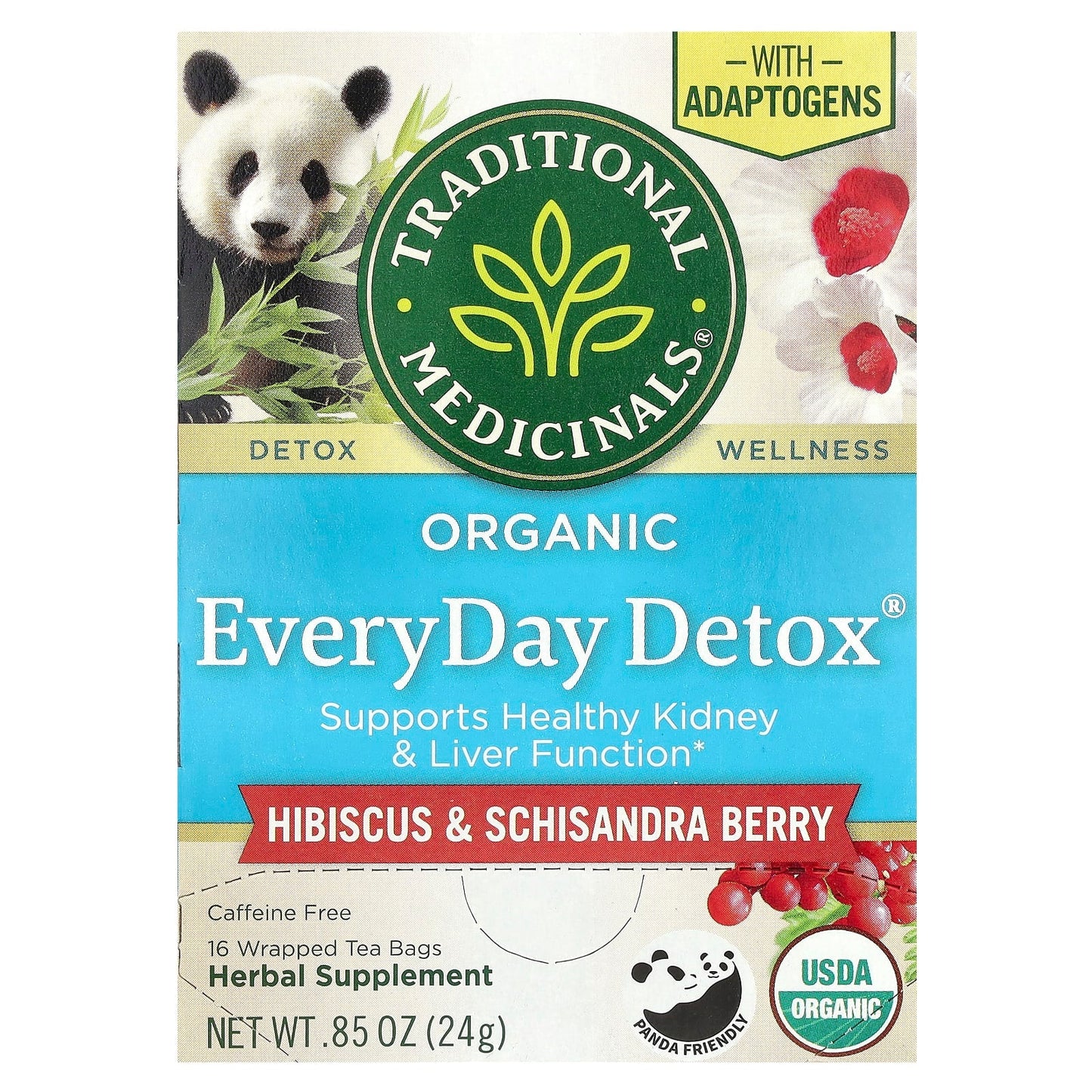 Traditional Medicinals, Organic EveryDay Detox®, Hibsicus & Schisandra Berry, Caffeine Free, 16 Wrapped Tea Bags, 0.85 oz (24 g) - Image 1