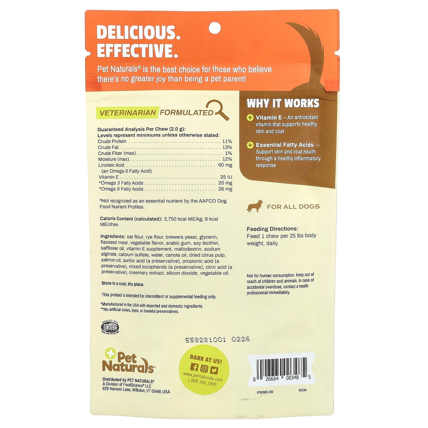 Pet Naturals, Skin + Coat, For Dogs, All Sizes, 30 Chews, 2.12 oz (60 g)