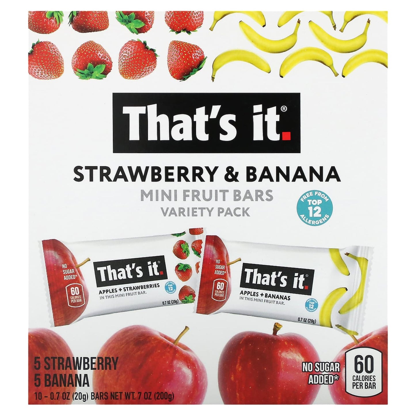 That's It, Mini Fruit Bars Variety Pack, Strawberry & Banana, 10 Bars, 0.7 oz (20 g)Each - Image 1