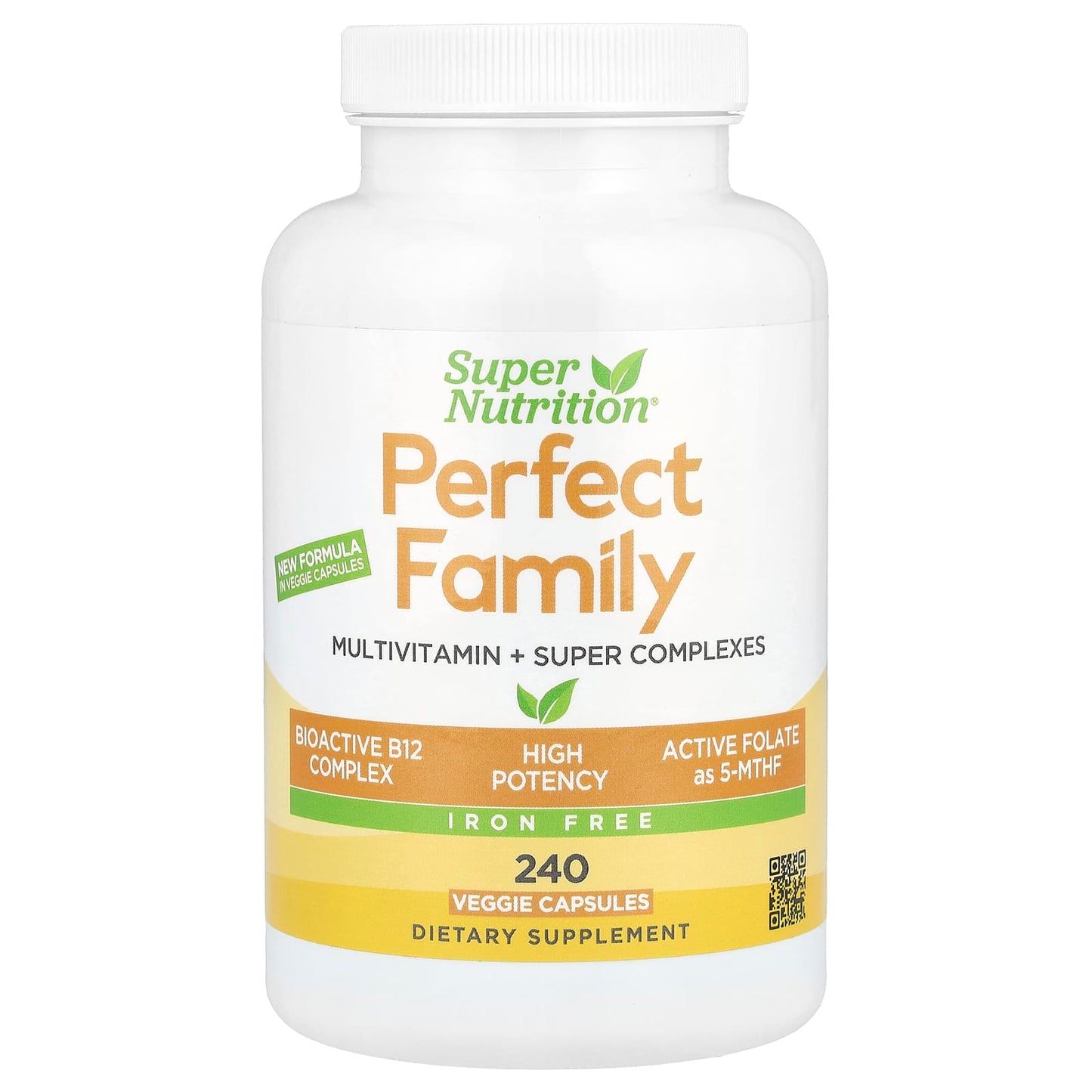 Super Nutrition, Perfect Family Multivitamin + Vitamin A, Methyl B12, Folate, Vitamin C, and Biotin, Iron Free, 240 Veggie Capsules - Image 1