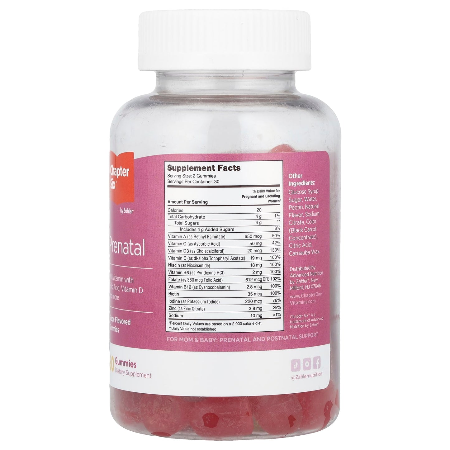 Chapter Six Prenatal Gummies, Grape, 60ct - Nutrient-Rich Multivitamin for Mom & Baby - Image 2