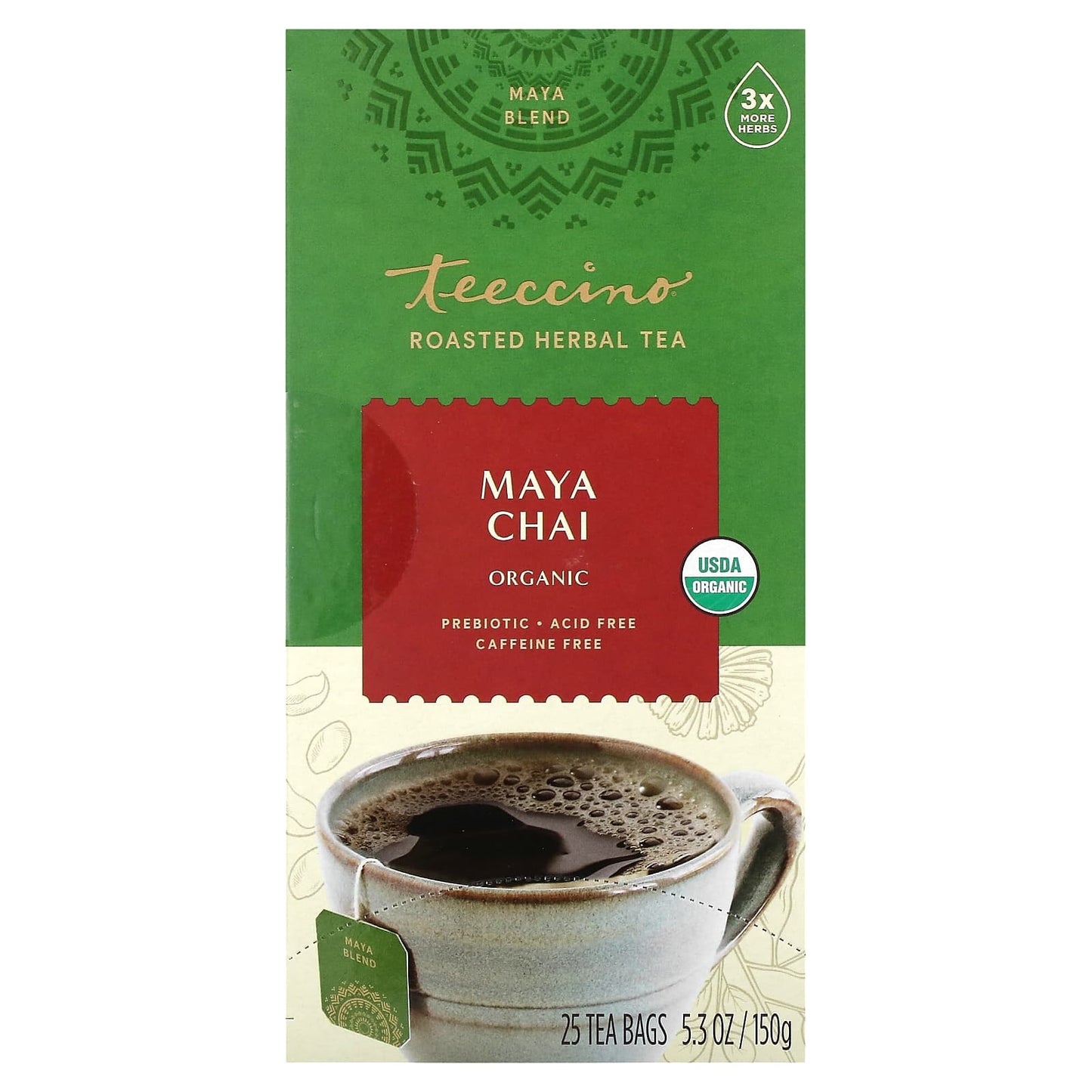 Teeccino, Organic Roasted Herbal Tea, Maya Chai, Caffeine Free, 25 Tea Bags, 5.3 oz (150 g) - Image 1
