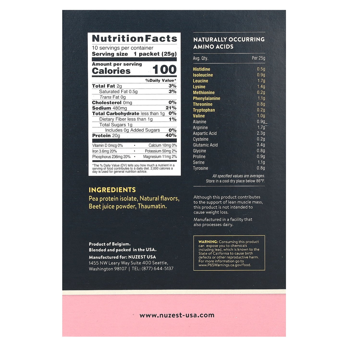 Nuzest, Clean Lean Protein, Wild Strawberry, 10 Packets, 0.9 oz (25 g) Each - Image 2