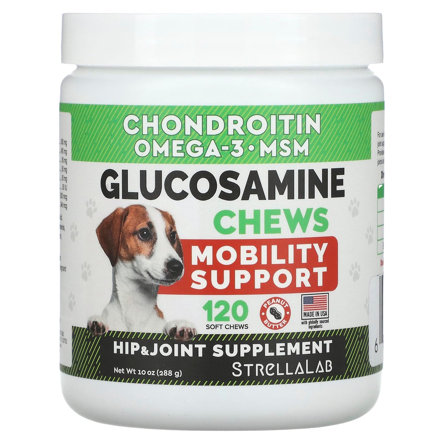 StrellaLab, Glucosamine Chews, For Dogs and Cats, Peanut Butter, 120 Soft Chews, 10 oz (288 g) - Image 1