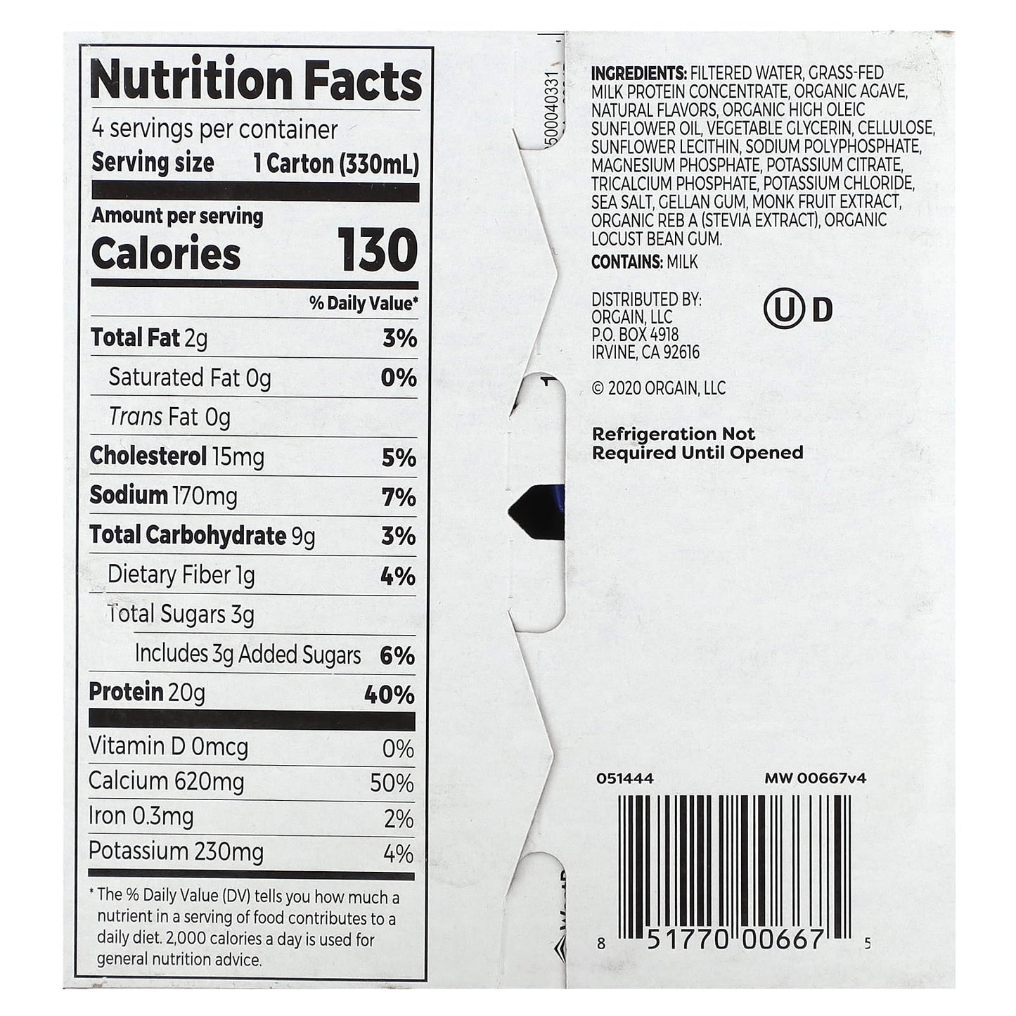 Orgain, Clean Protein Shake, Vanilla Bean, 4 Pack, 11 fl oz (330 ml) Each - Image 2
