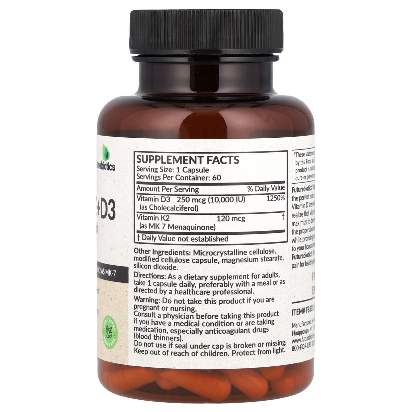 Futurebiotics Vitamin K2 + D3, Extra Strength Bone Support Supplement - Image 2