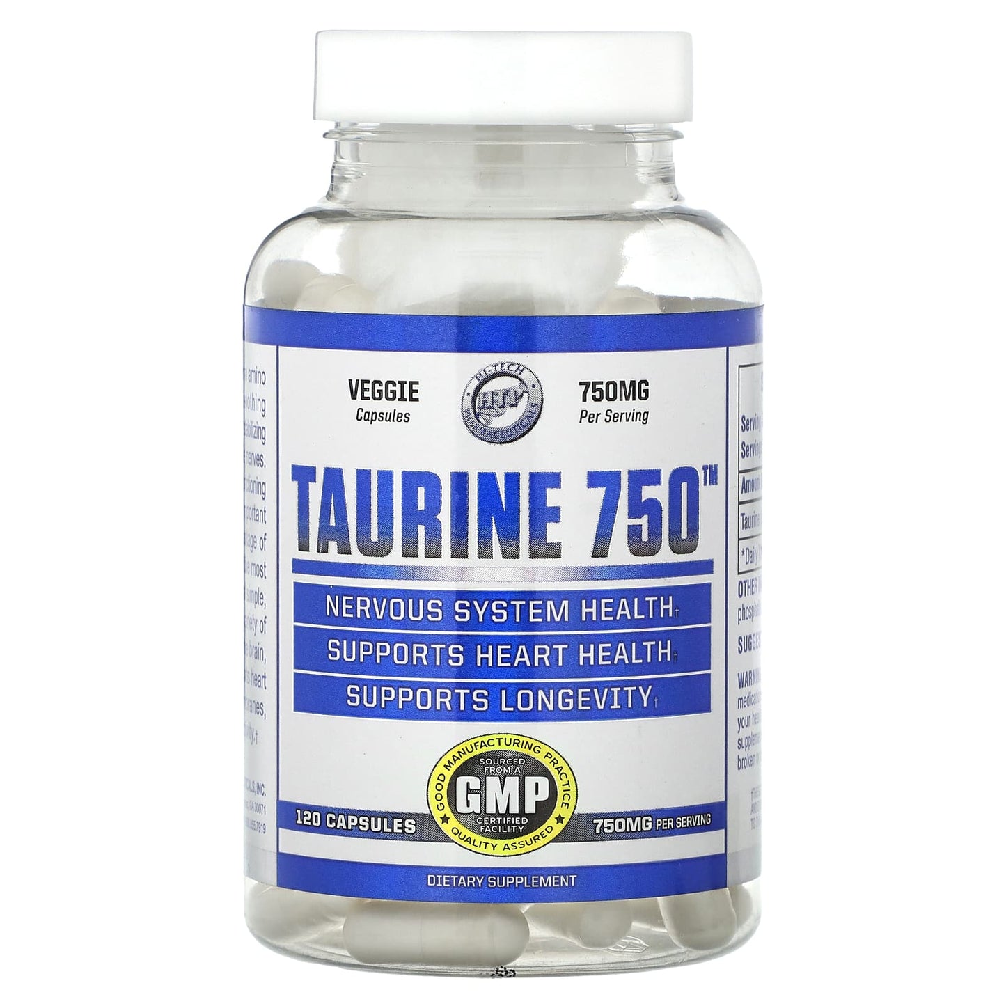 Taurine 750mg - Heart Health & Nervous System Support, 120 Capsules - Image 1