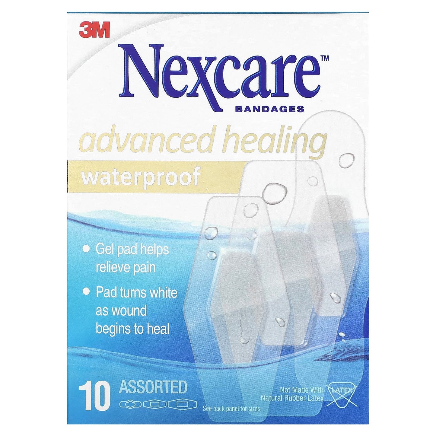 Nexcare, Advanced Healing Waterproof Bandages, 10 Assorted Sizes - Image 1