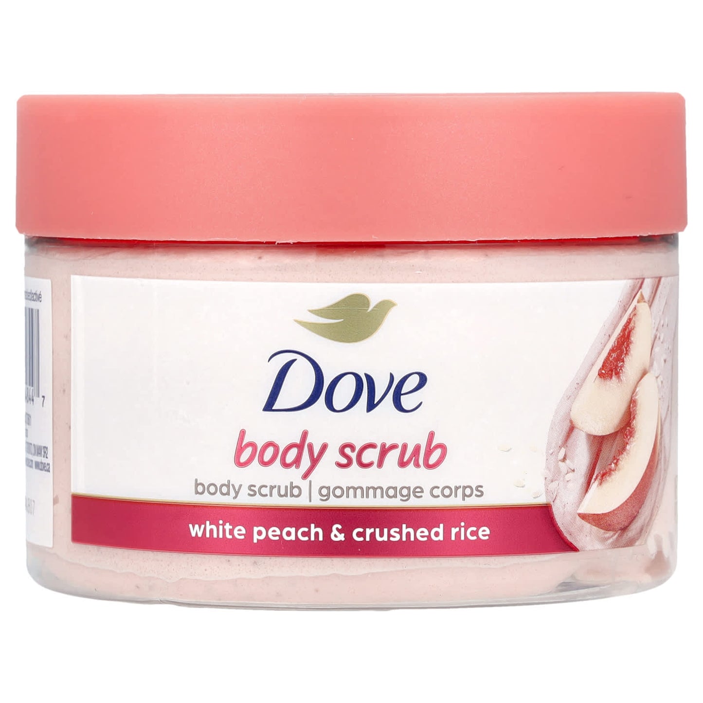 Dove White Peach Crushed Rice Body Scrub, 10.5 oz, Sulfate-Free & Vegan - Image 1