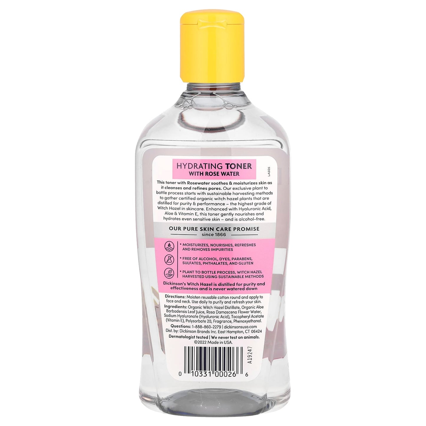 Dickinson Brands, Original Witch Hazel, Hydrating Toner with Rosewater, Alcohol Free, 16 fl oz (473 ml) - Image 2