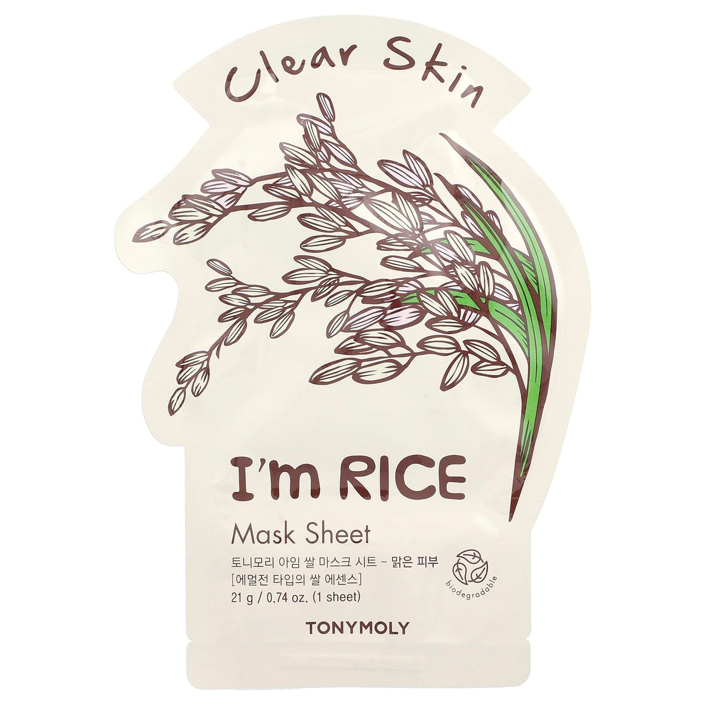 TonyMoly, I'm Rice, Clear Skin Beauty Mask Sheet, 1 Sheet, 0.74 oz (21 g) - Image 1