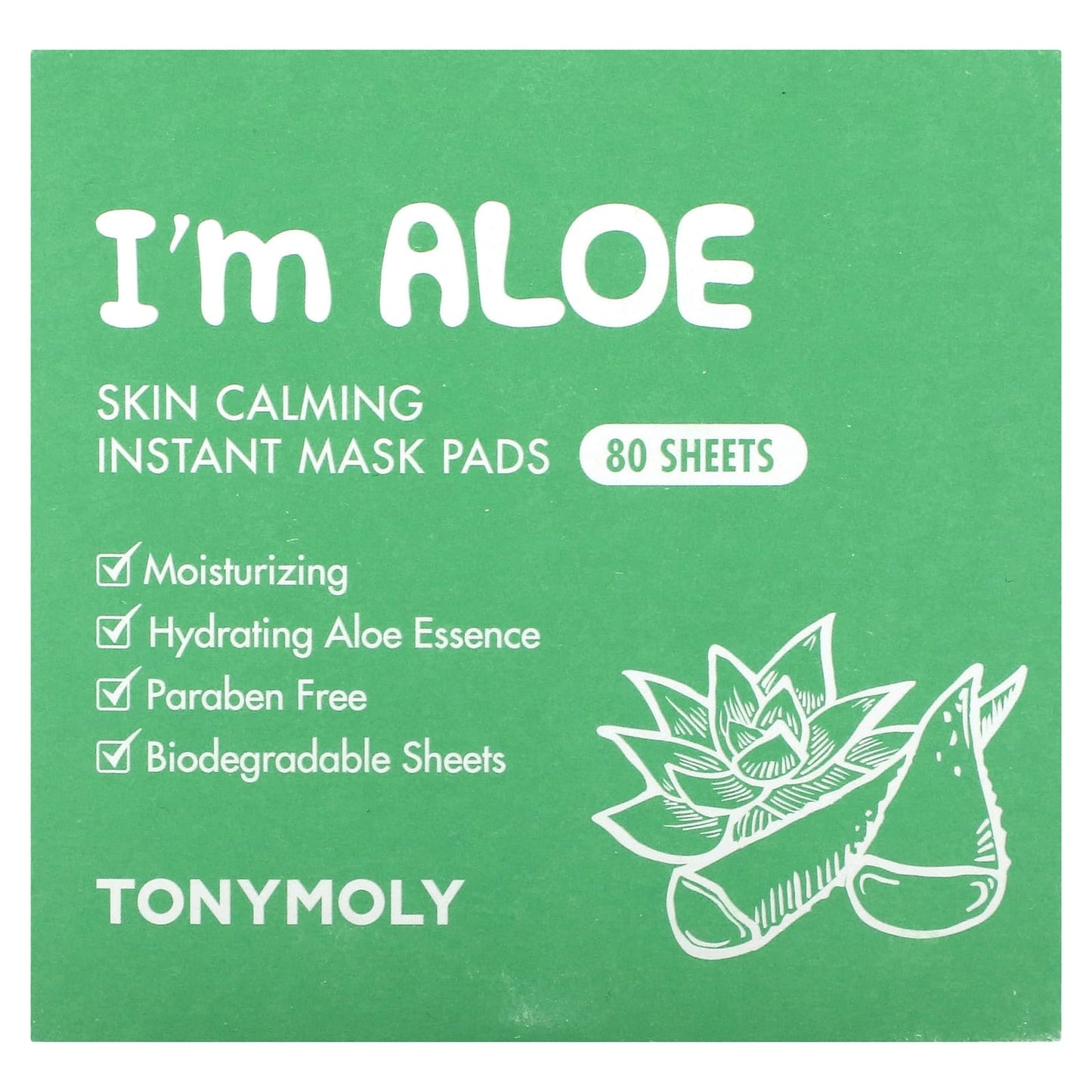 TonyMoly, I'm Aloe, Skin Calming Instant Beauty Mask Pads, 80 Sheets, 4.23 oz (120 g) each - Image 2