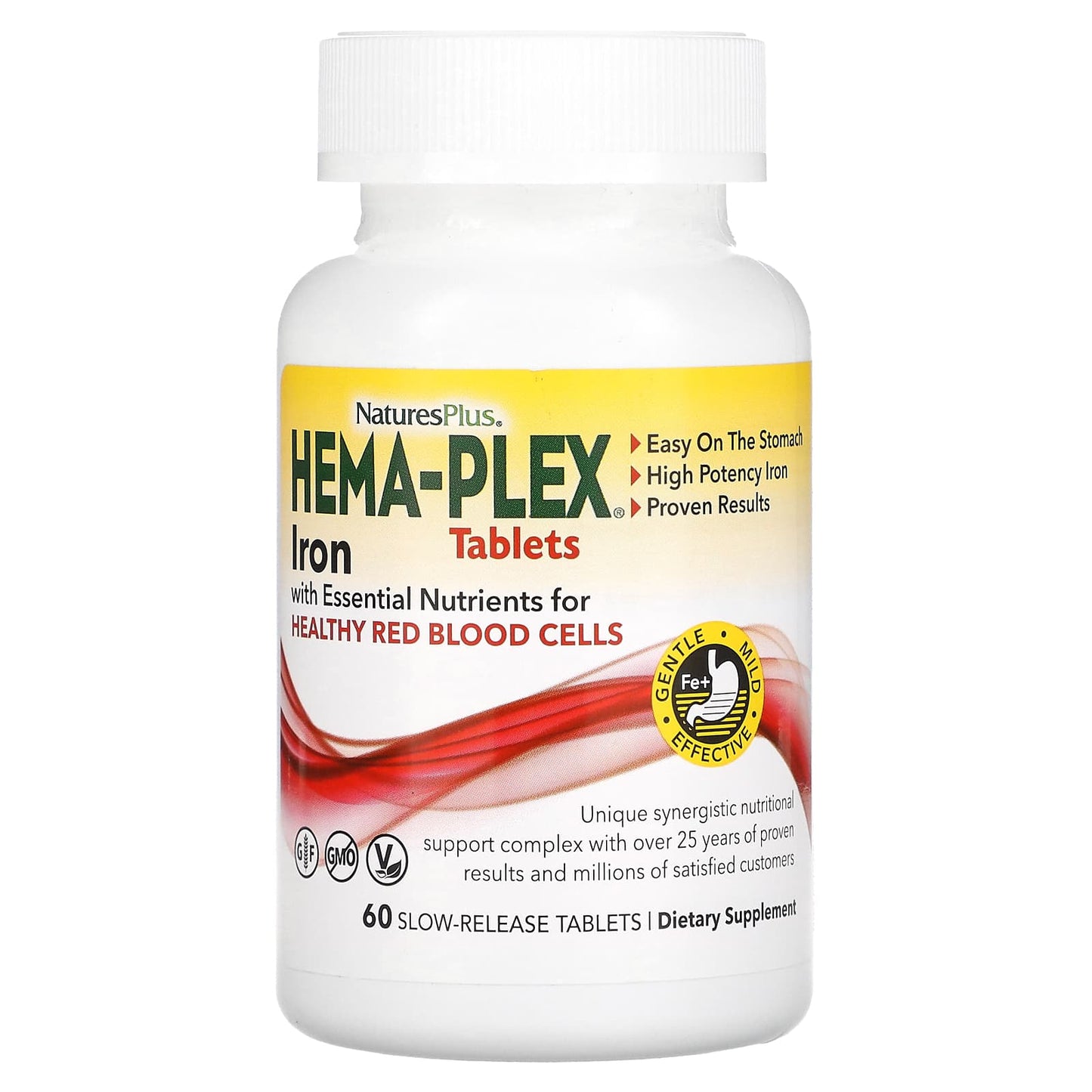 NaturesPlus, Hema-Plex, Iron with Essential Nutrients for Healthy Red Blood Cells , 60 Slow-Release Tablets - Image 1