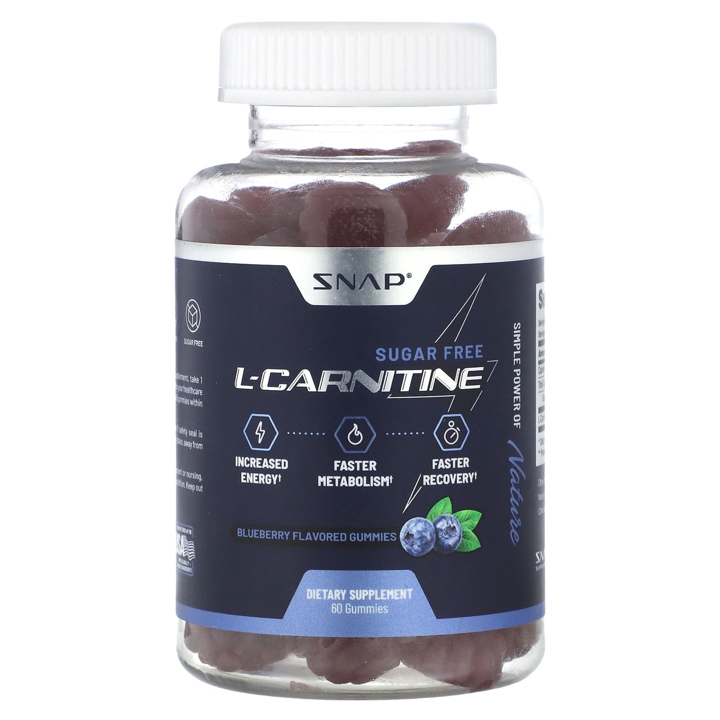 Snap Supplements, L-Carnitine Gummies, Sugar Free, Blueberry, 60 Gummies (250 mg per Gummy)