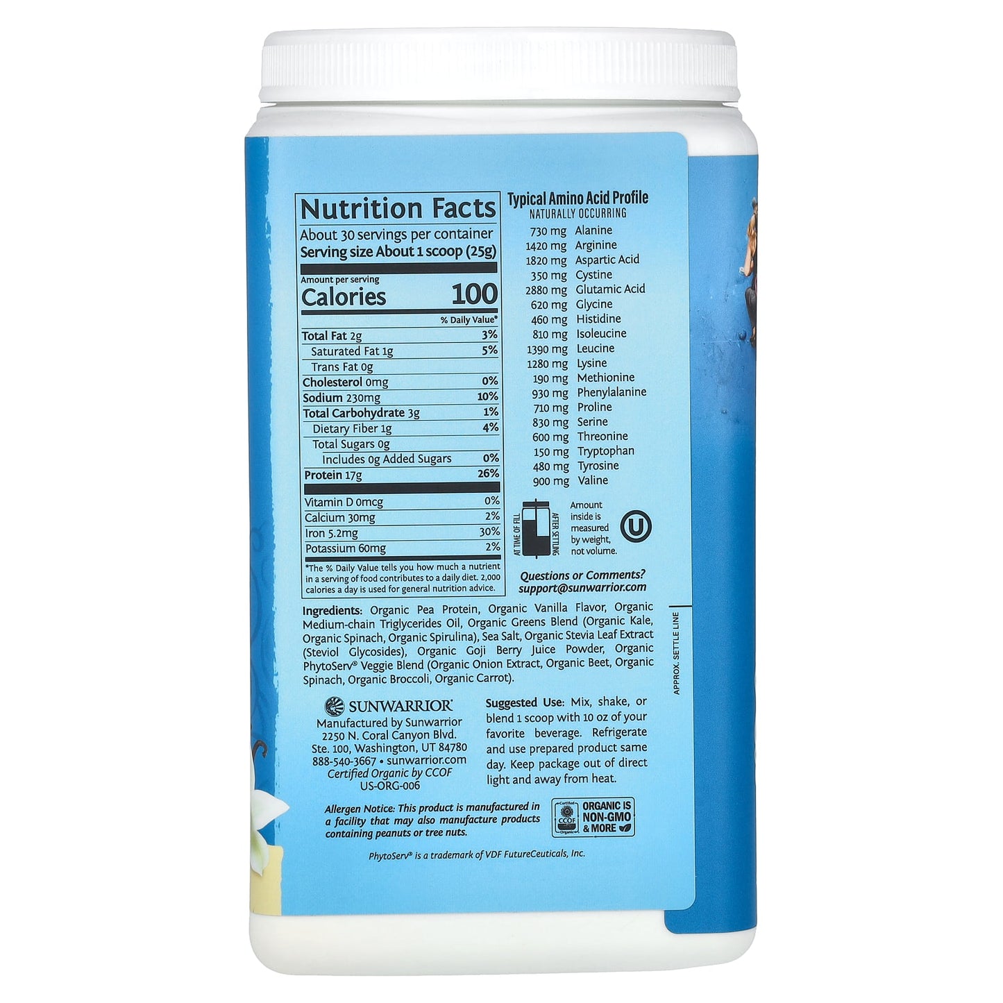 Sunwarrior, Warrior Blend, Protein + Greens, Vanilla, 1.65 lb (750 g) - Image 2
