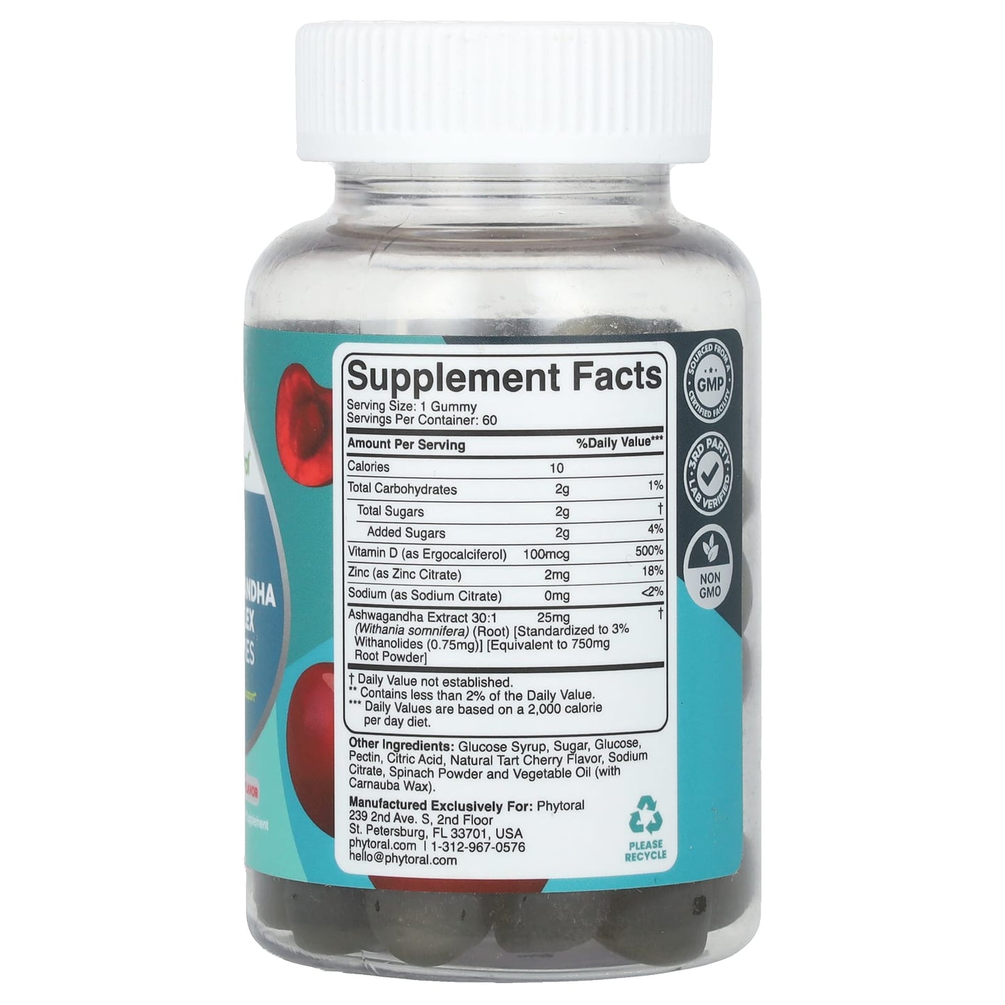 Phytoral, Ashwagandha Complex Gummies, Tart Cherry, 60 Gummies
