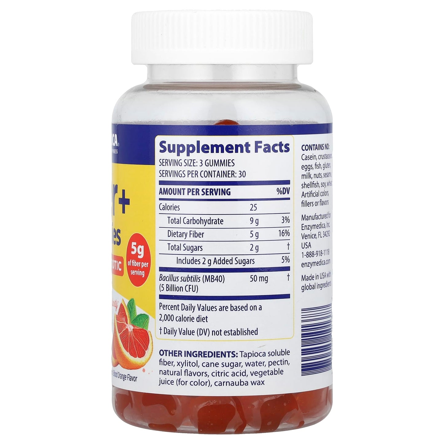 Enzymedica Fiber+ Gummies - Blood Orange, 90 Count, Pre & Probiotic, Dietary Supplement - Image 2