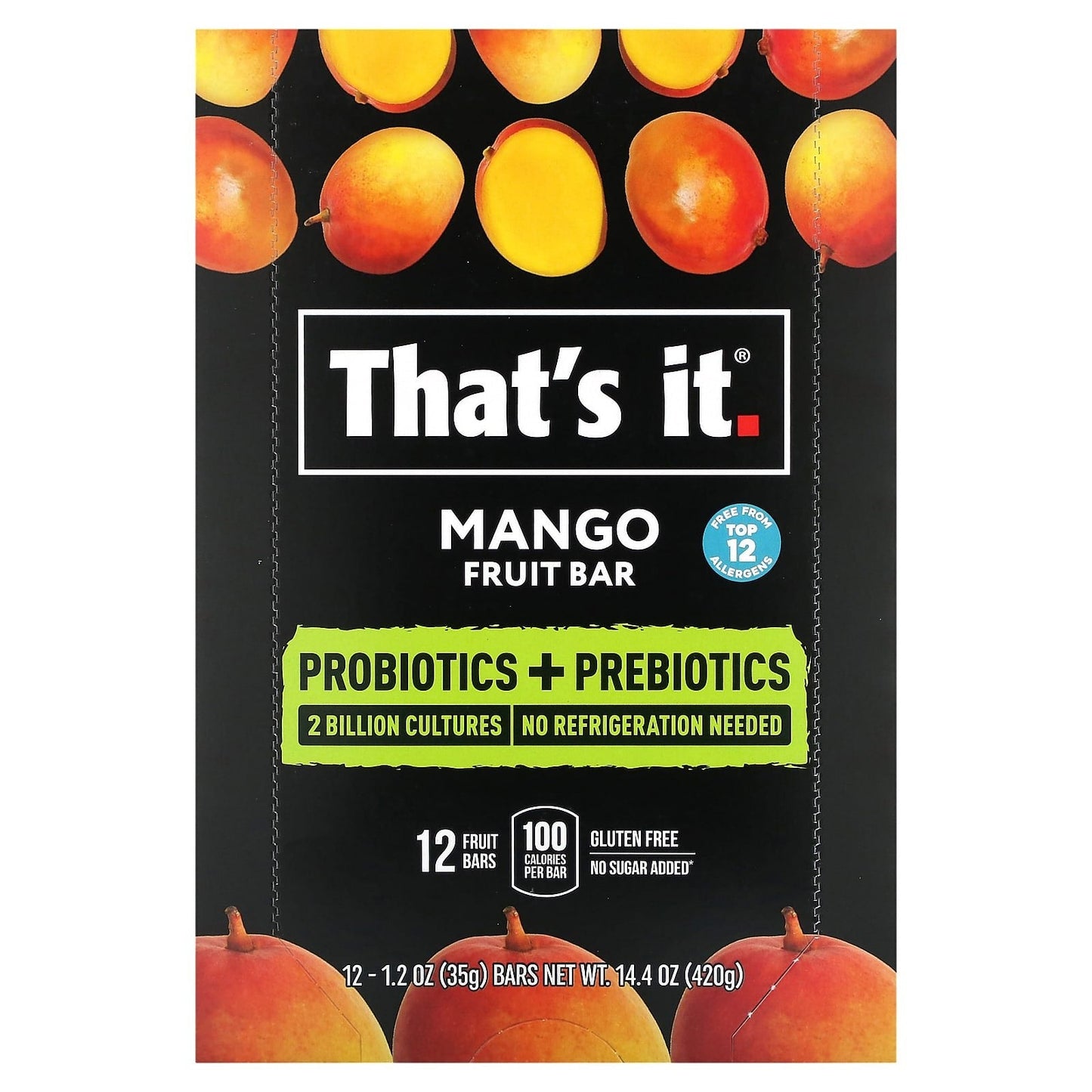 That's It, Probiotics + Prebiotics Fruit Bar, Mango, 12 Bars, 1.2 oz (35 g) Each - Image 1