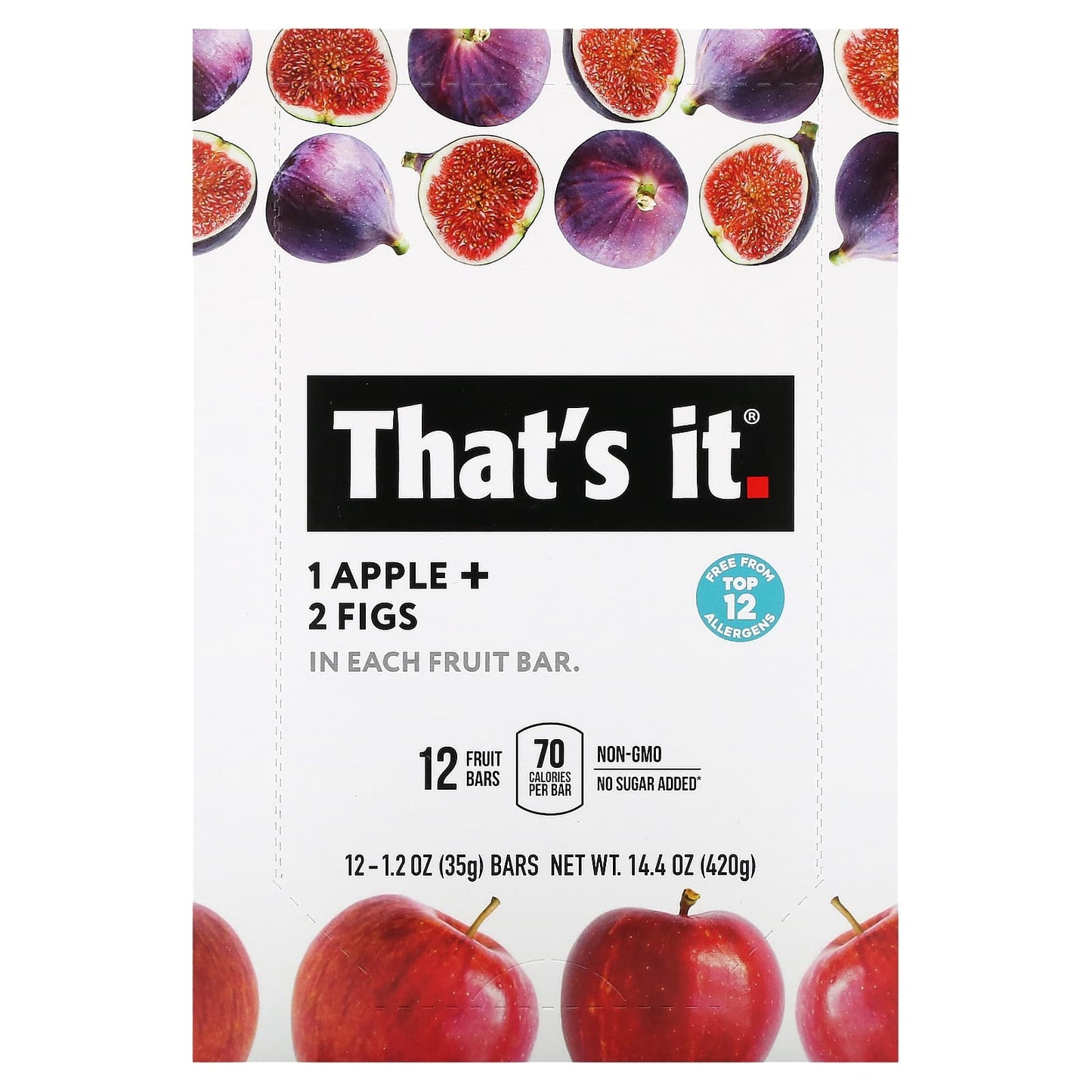 That's It, Fruit Bar, Apple + Figs, 12 Bars, 1.2 oz (35 g) Each - Image 1