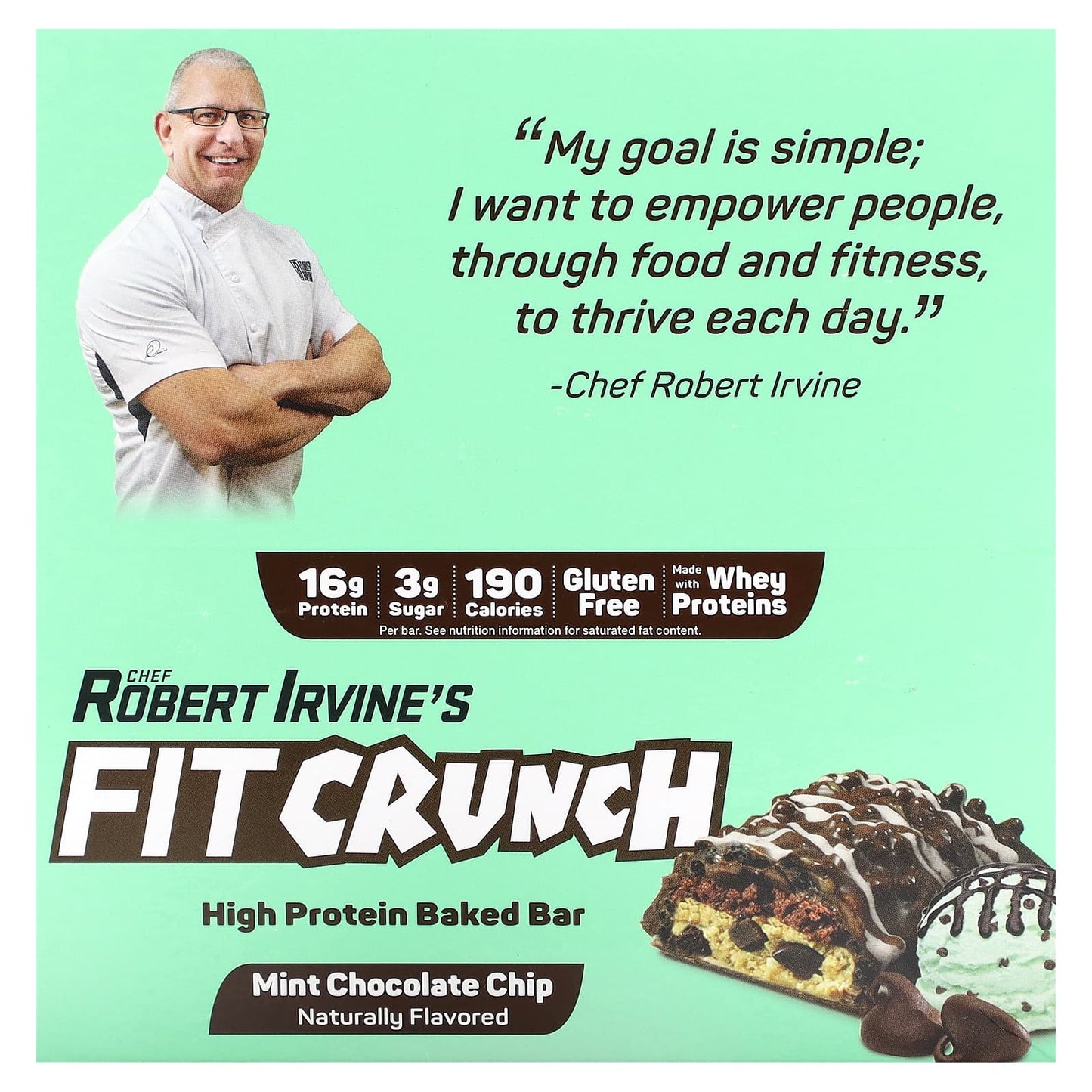 High Protein Baked Bars by FITCRUNCH - 9 Mint Chocolate Chip Bars (1.62 oz Each) - Image 1