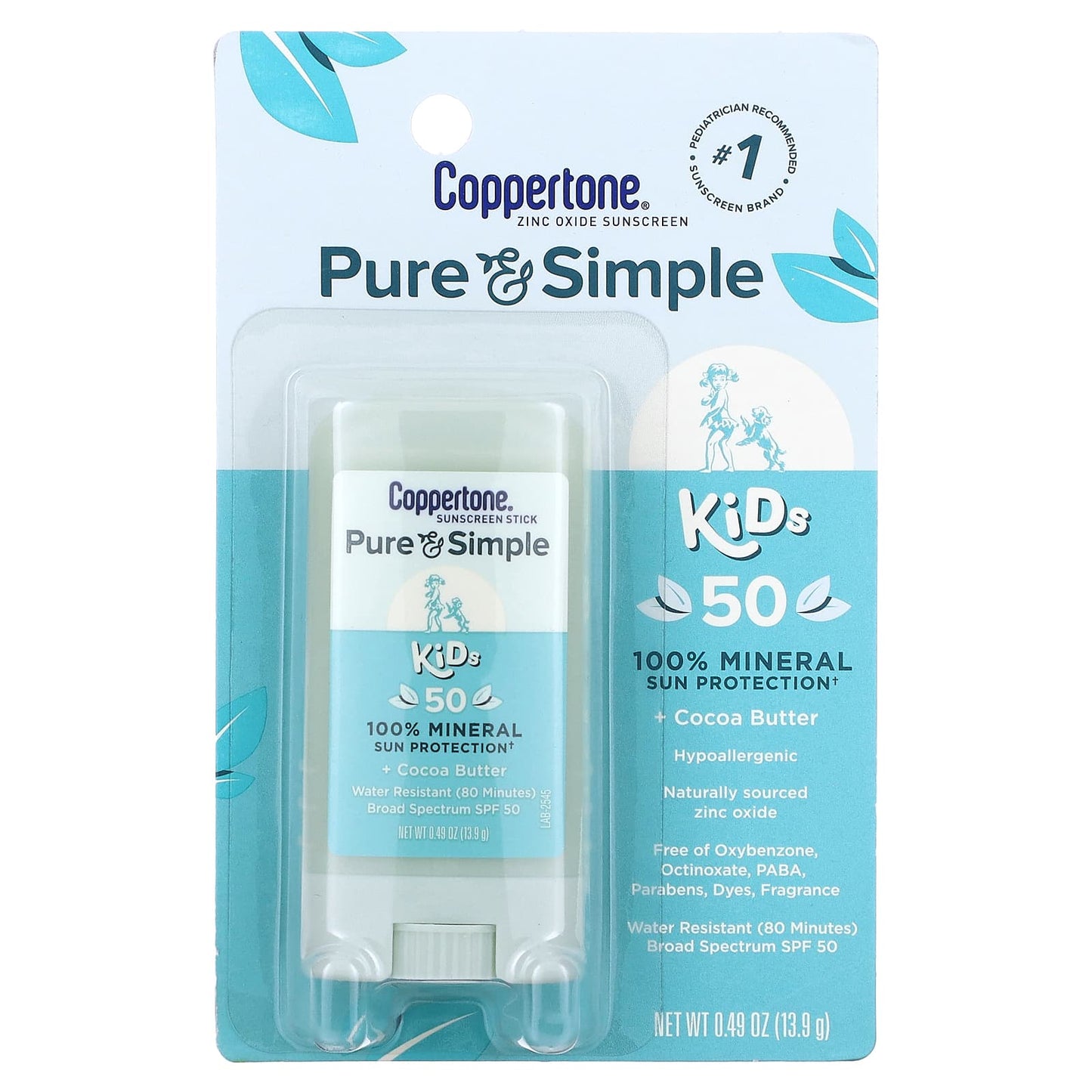Coppertone Pure & Simple Kids Sunscreen Stick SPF 50 Cocoa Butter - Image 2