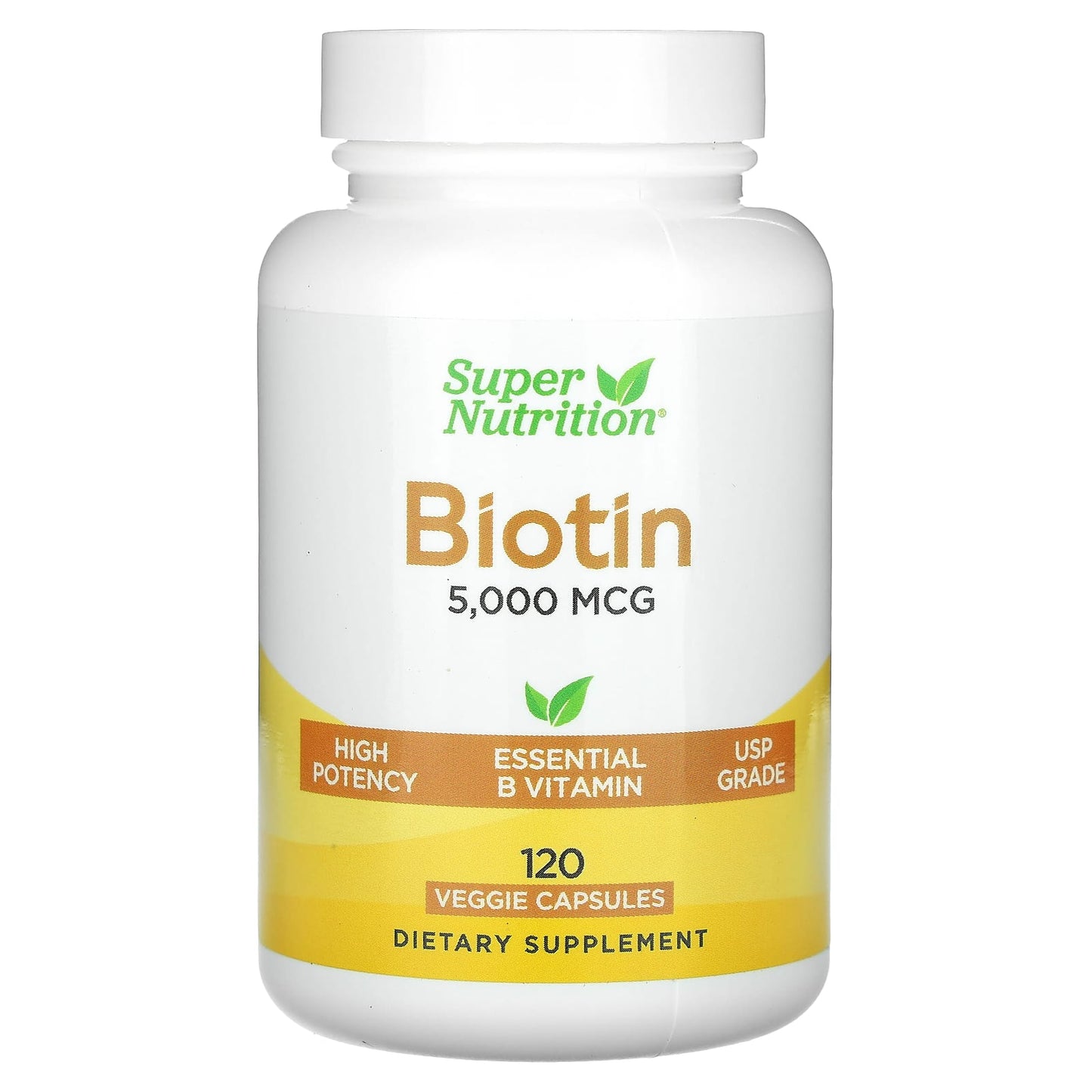 High Potency Biotin Supplement for Hair, Skin, & Nails - 5,000 mcg, 120 Capsules - Image 1