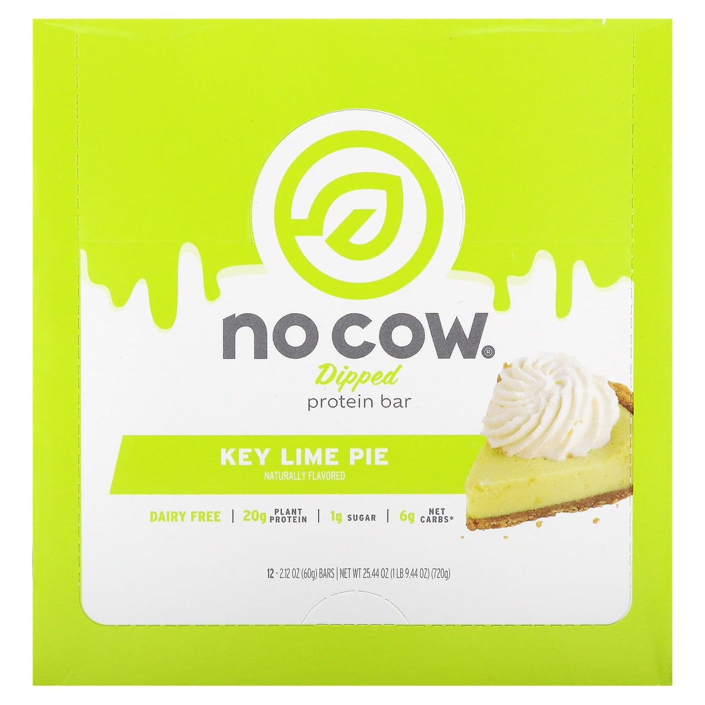 No Cow, Dipped Protein Bar, Key Lime Pie, 12 Bars, 2.12 oz (60 g) Each - Image 1