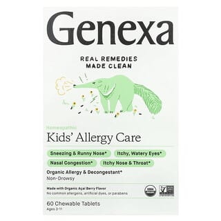 Genexa Organic Allergy Care for Kids, USDA Certified, 60 Chewable Tablets