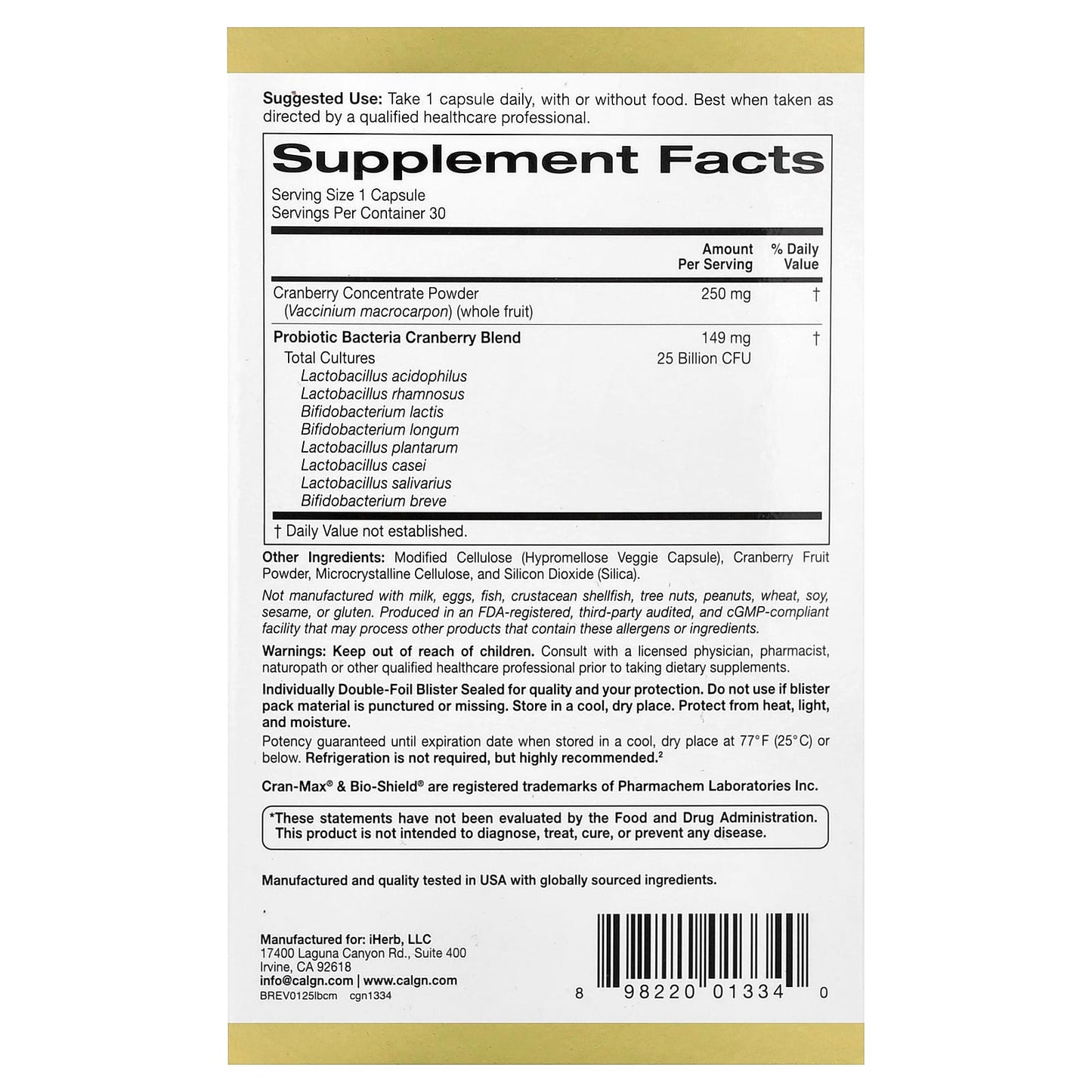 Cranberry Probiotics for Digestive Health - 25B CFU, 30 Capsules - Image 2
