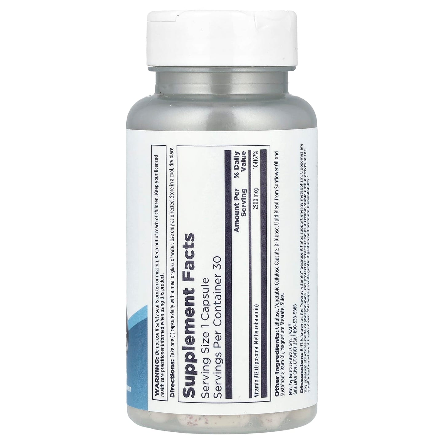 KAL Liposomal B-12 Supplement for Energy Support - 2,500 mcg, 30 VegCaps - Image 2