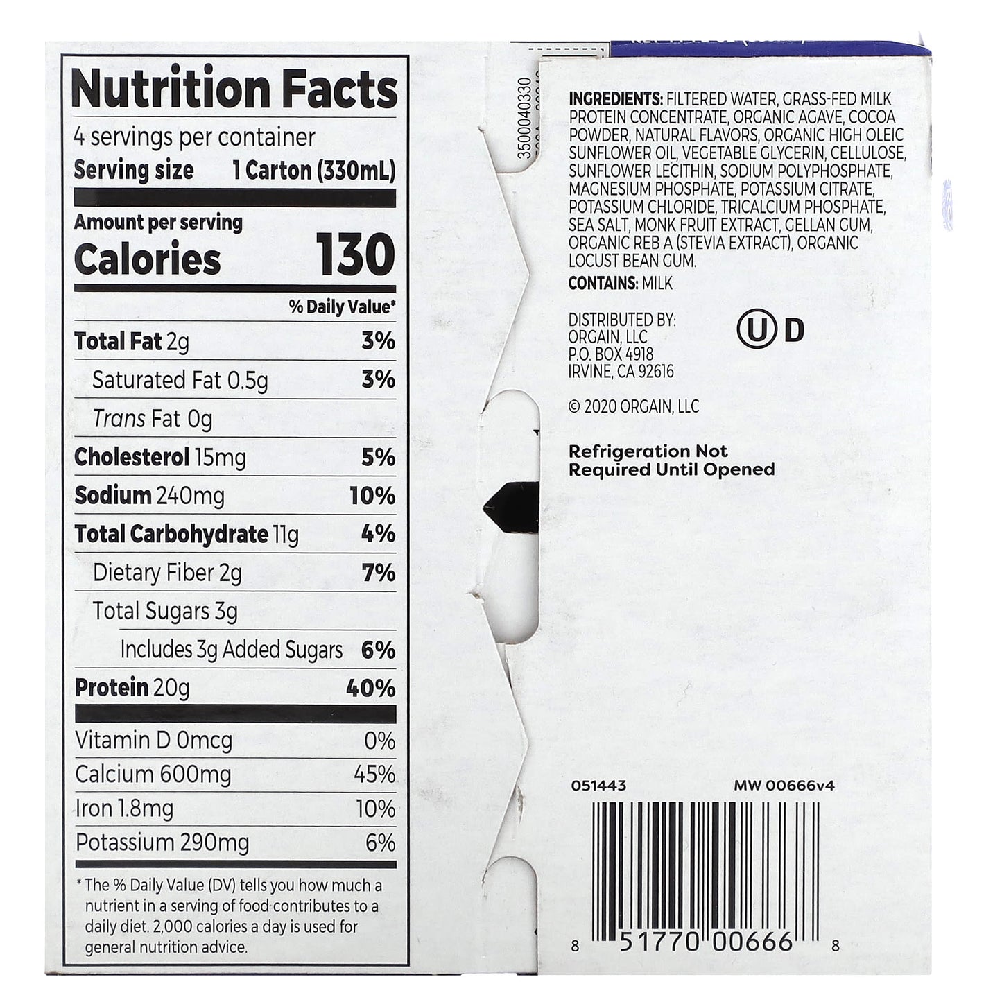 Orgain, Clean Protein Shake, Creamy Chocolate Fudge, 4 Pack, 11 fl oz (330 ml) Each - Image 2