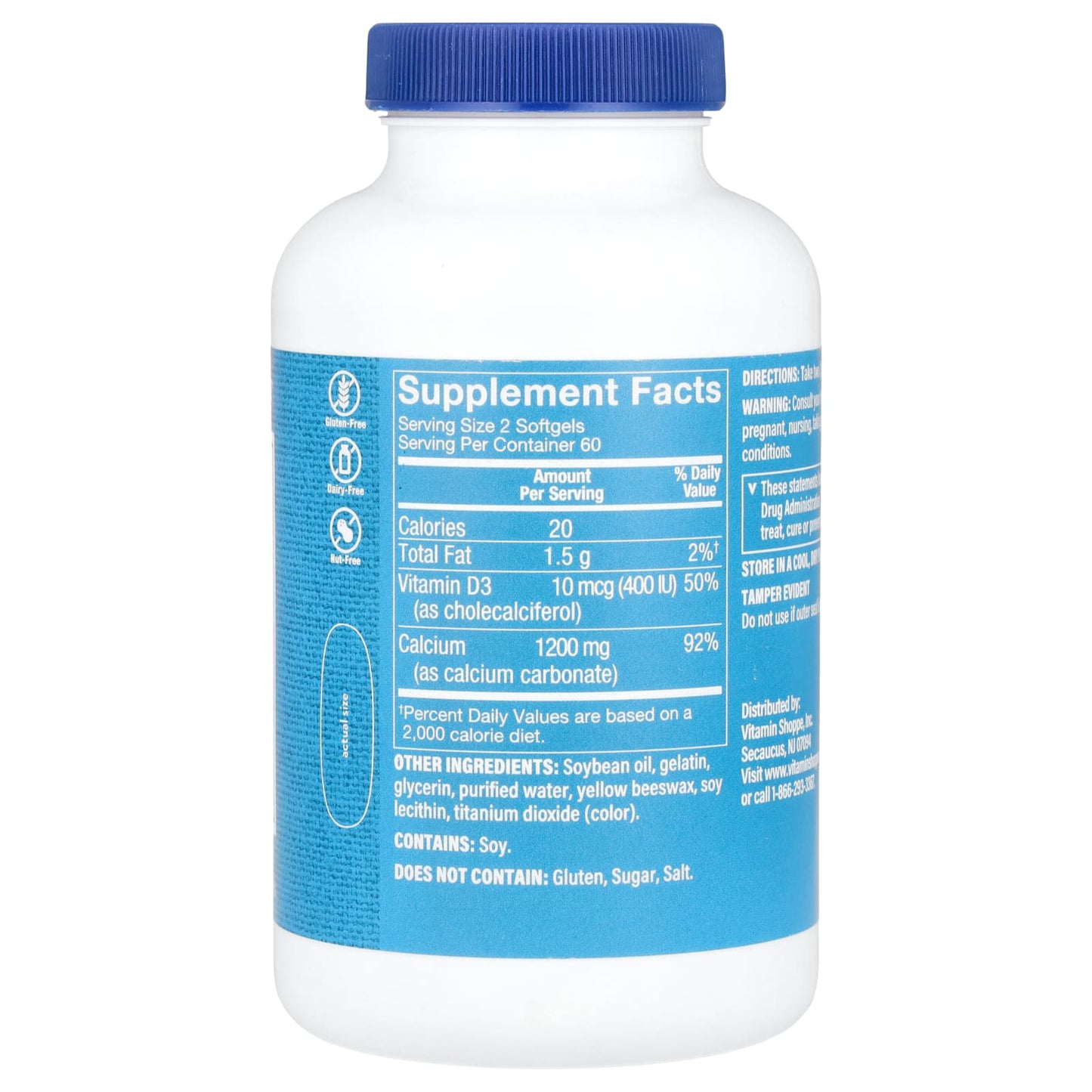 The Vitamin Shoppe, Calcium 1200 with Vitamin D3, 120 Softgels - Image 2