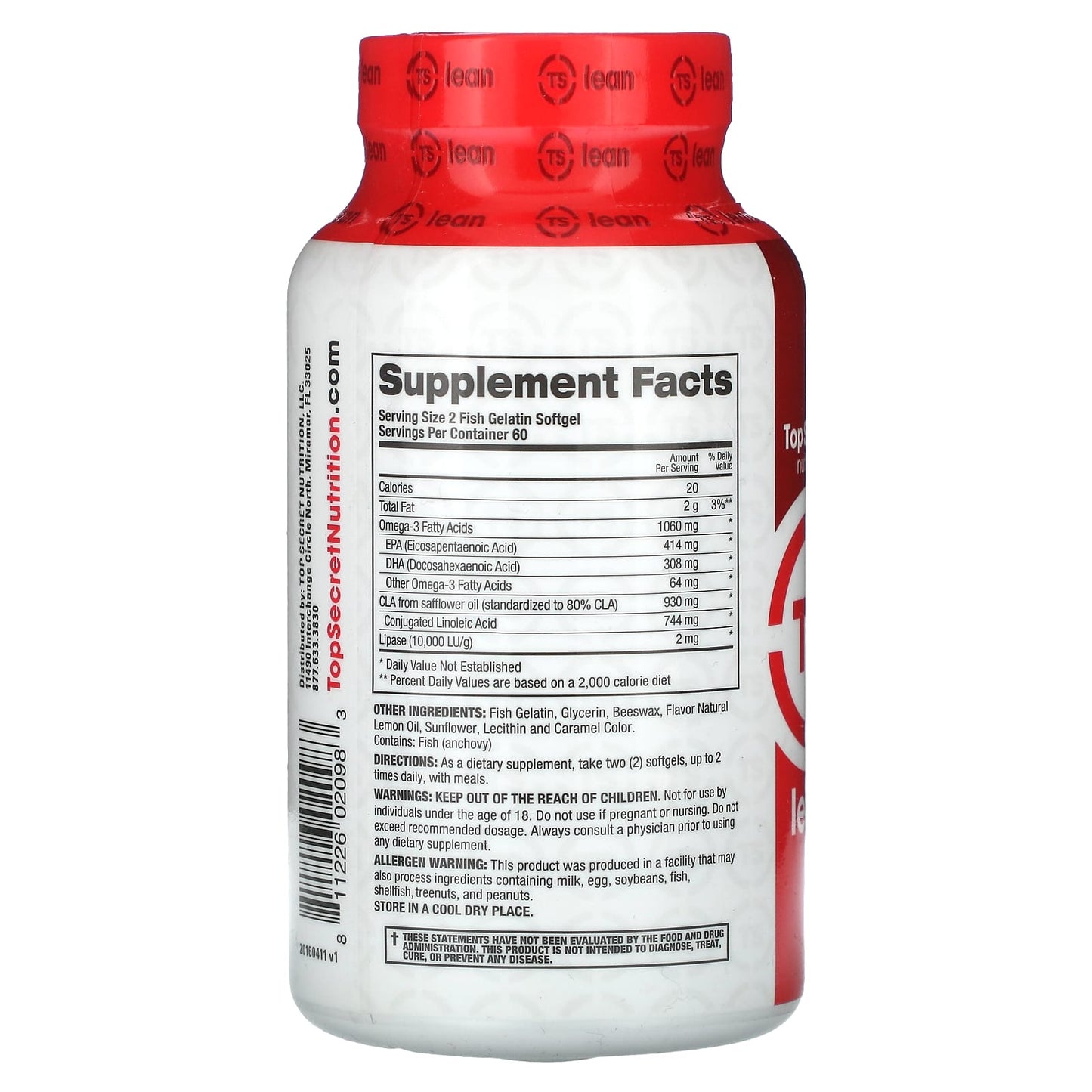 Top Secret Nutrition, Lean, Fish Oil & CLA Megablend with Lipase, 120 Fish Gelatin Softgels - Image 2