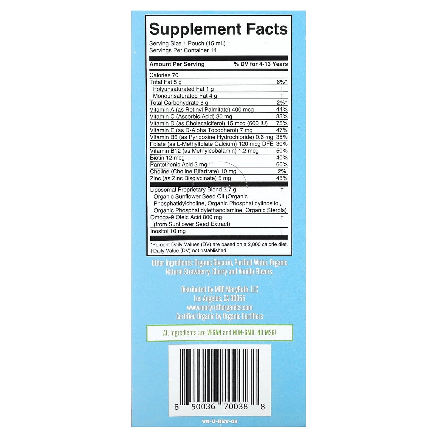 MaryRuth's, Organic Kids Multivitamin Liposomal, Ages 4-13 Years, Strawberry, Cherry, Vanilla, 14 Pouches, 0.5 fl oz (15 ml) Each - Image 2