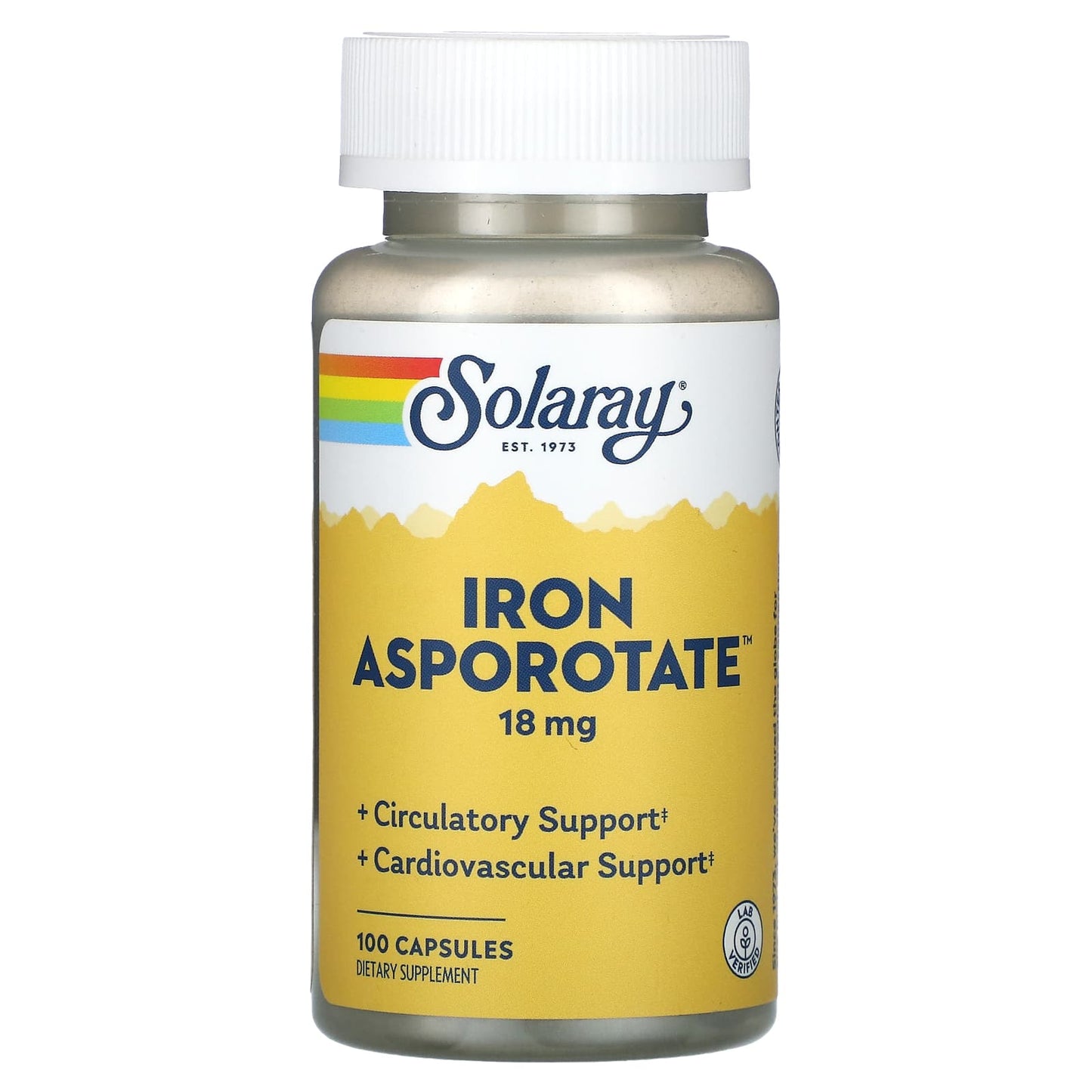 Solaray, Iron Asporotate, 18 mg, 100 Capsules - Image 1