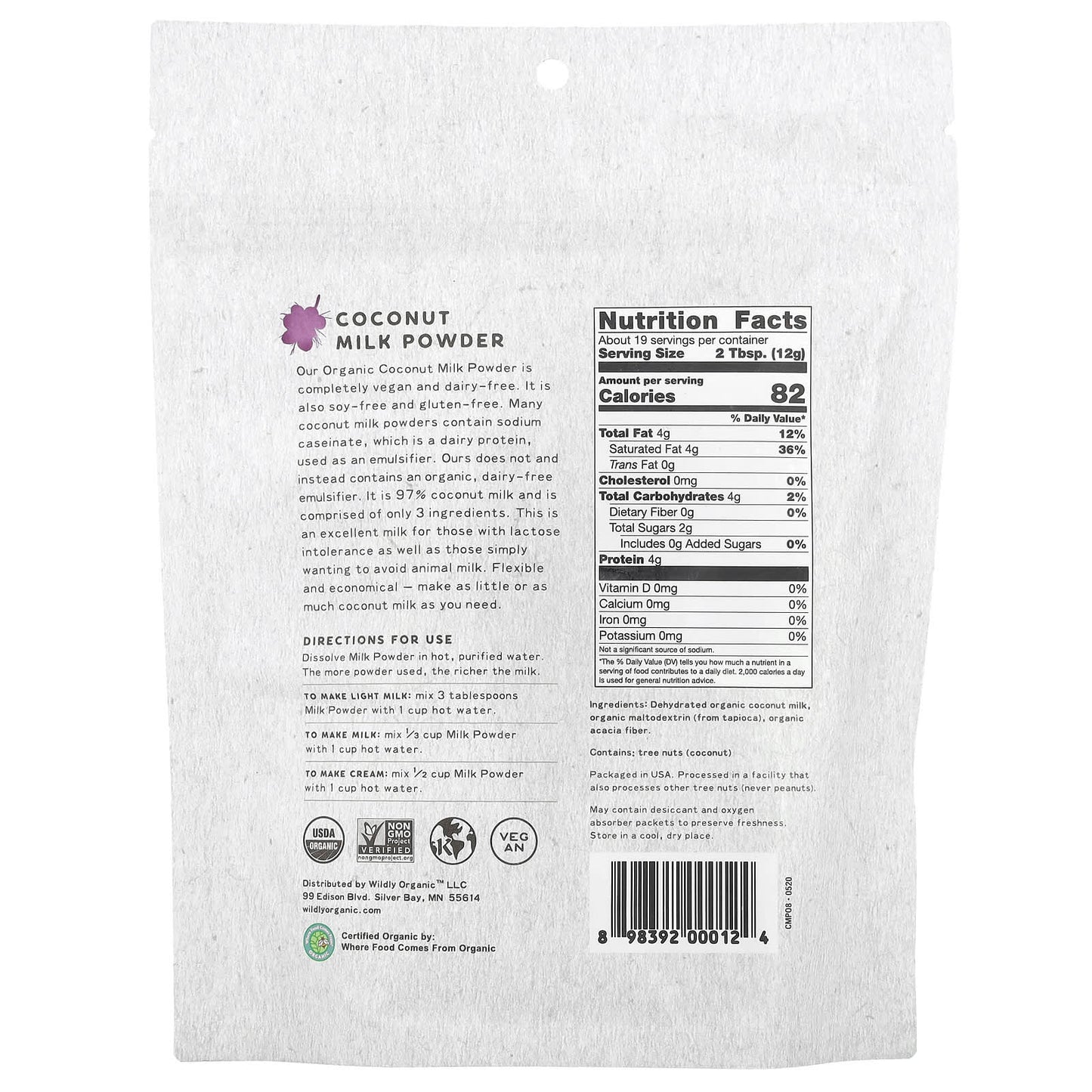 Wildly Organic, Coconut Milk Powder, 8 oz (227 g) - Image 2