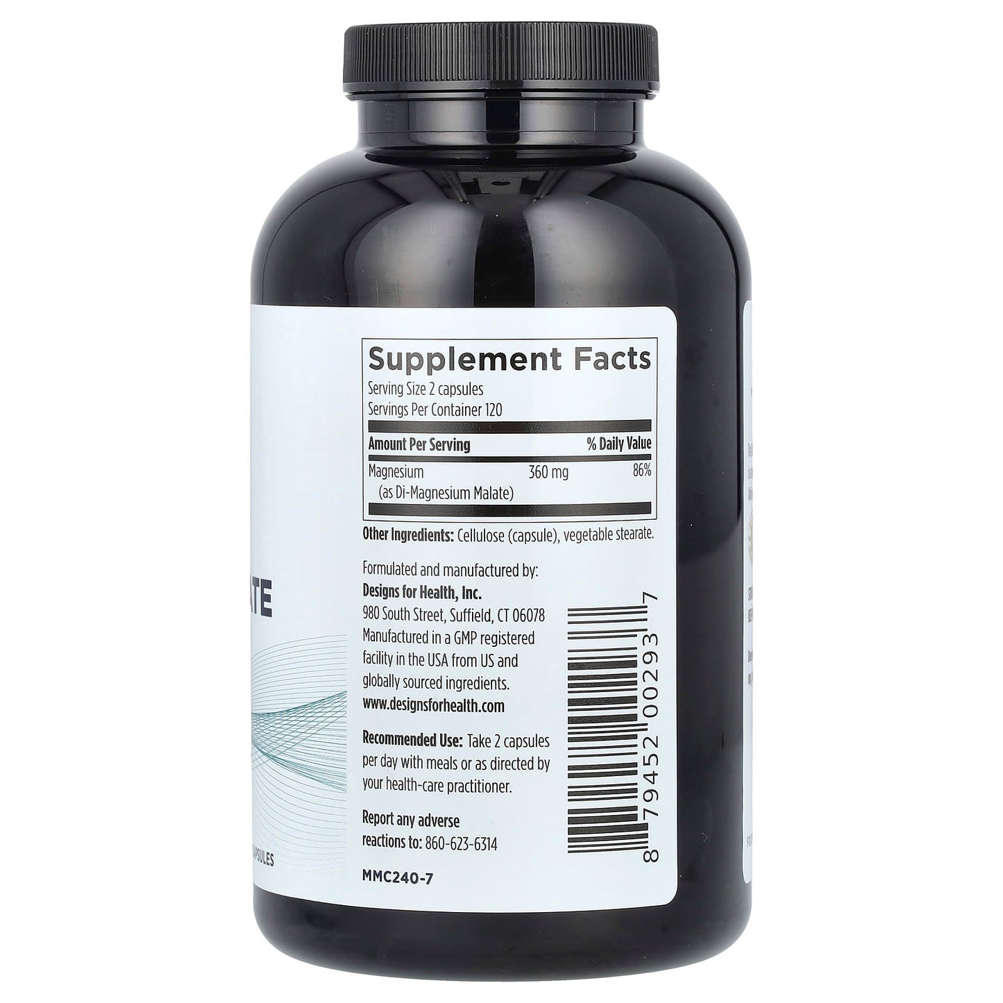Magnesium Malate Dietary Supplement by Designs For Health - 240 Capsules - Image 2