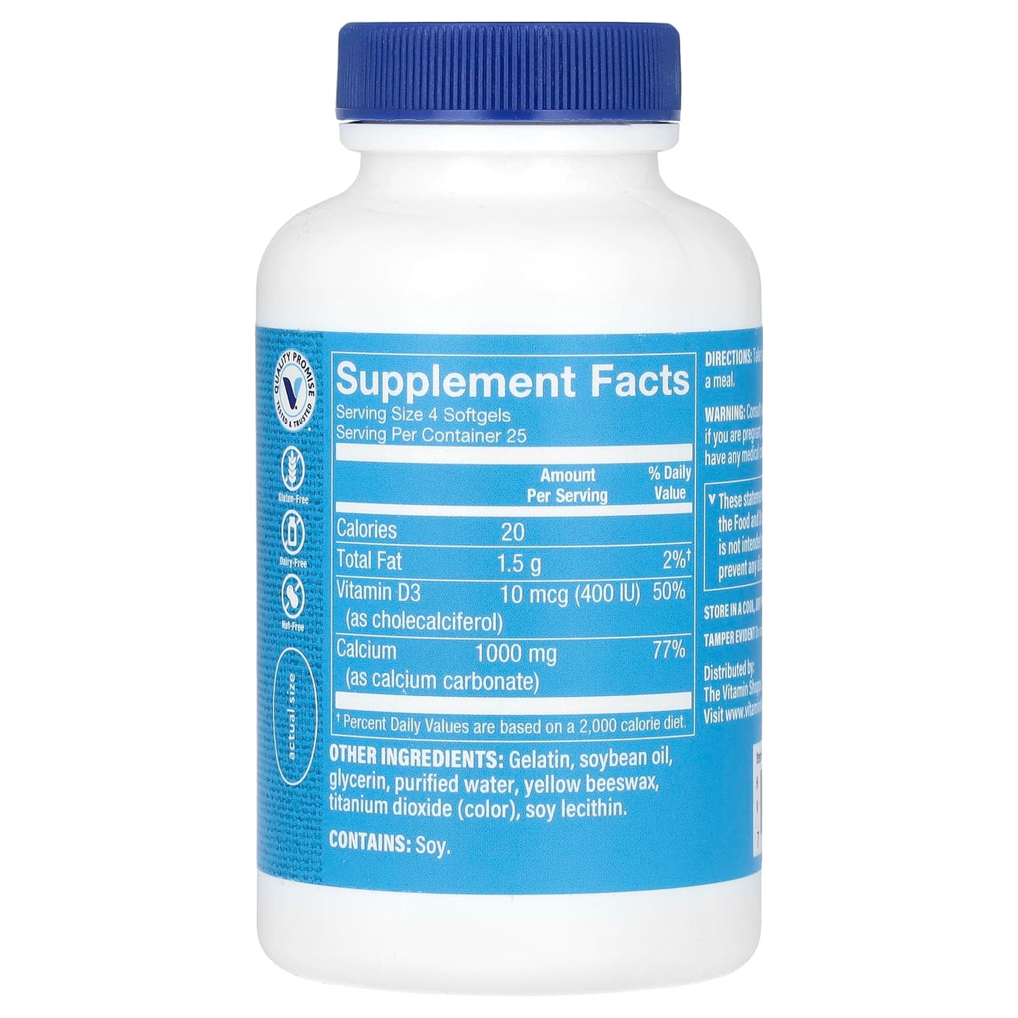 The Vitamin Shoppe, Calcium 1000, 1,000 mg, 100 Softgels (250 mg Per Softgel) - Image 2