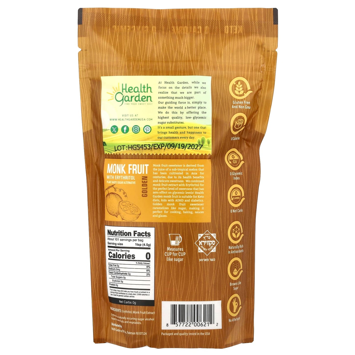 Golden Monk Fruit Sweetener by Health Garden, Keto & Gluten-Free - Image 2