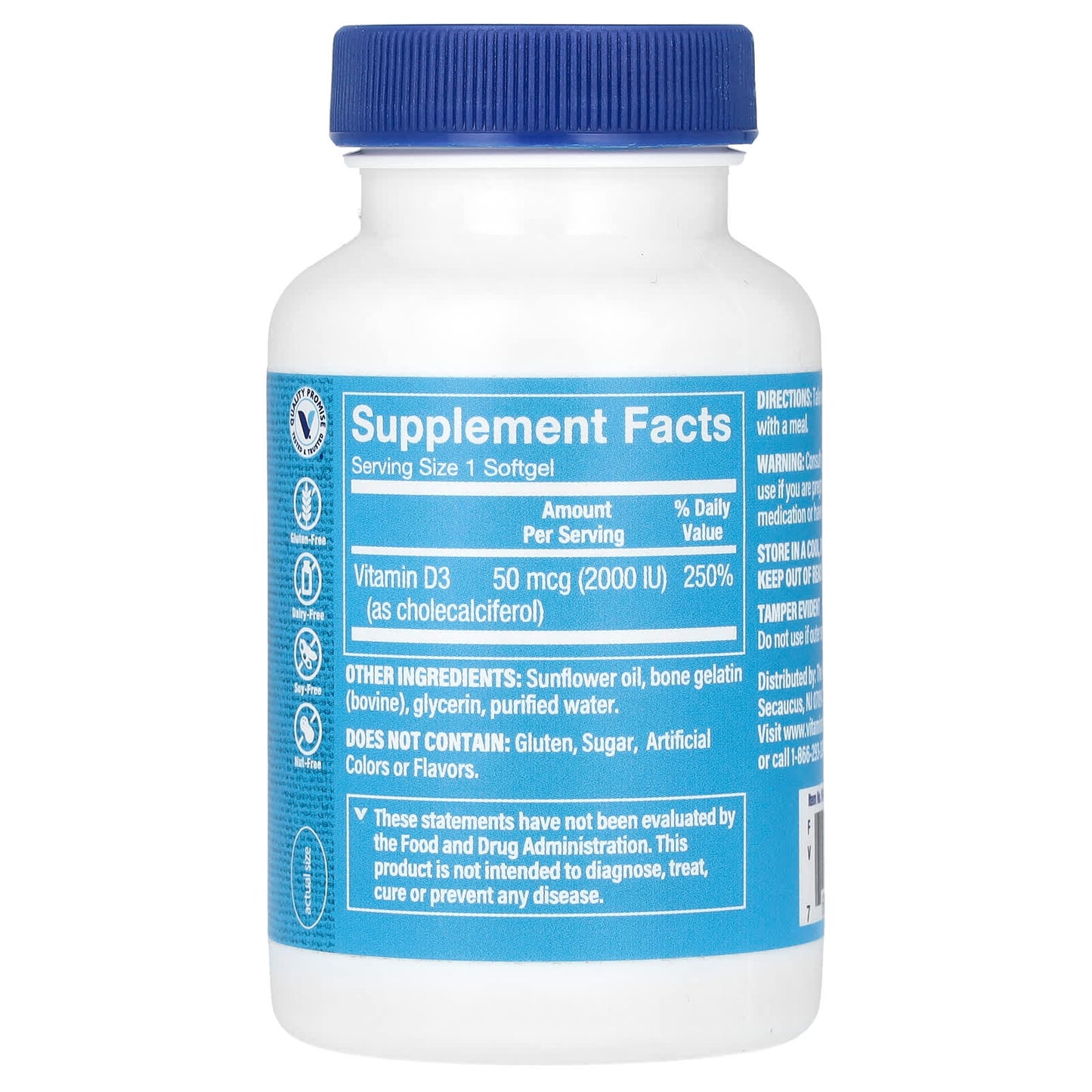 The Vitamin Shoppe, Vitamin D3, 50 mcg (2,000 IU), 200 Softgels - Image 2