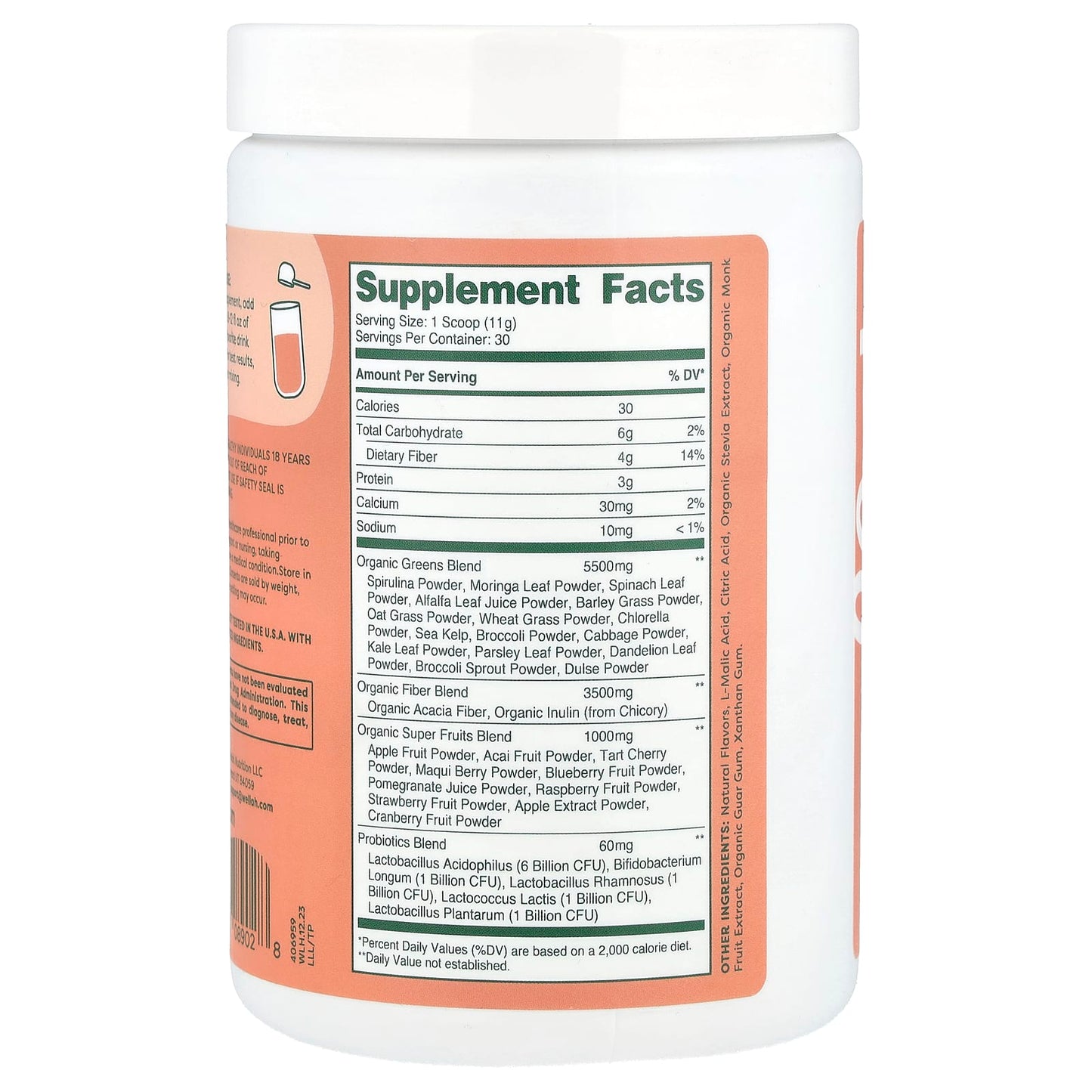 Wellah, Leaf Laugh Love, Daily Greens & Superfood, Tropical Punch , 12.2 oz (342 g) - Image 2