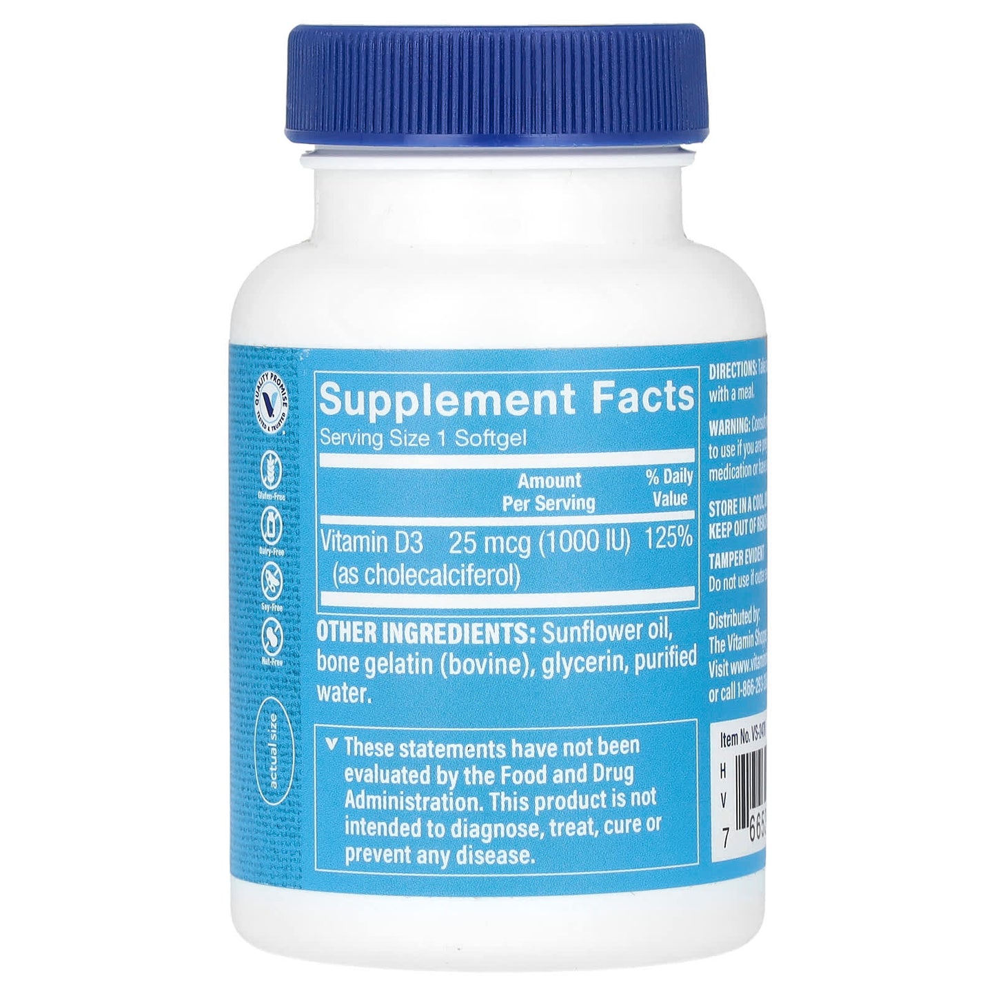 The Vitamin Shoppe, Vitamin D3, 25 mcg (1,000 IU), 200 Softgels - Image 2