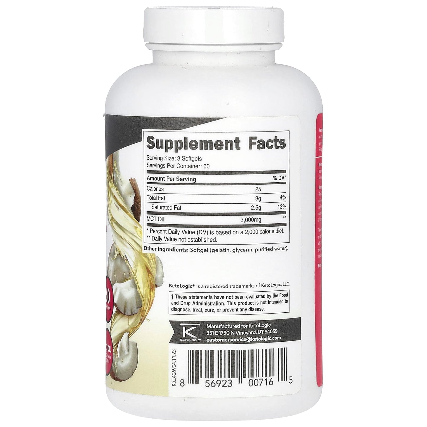 KetoLogic, MCT Oil, 180 Softgels (1,000 mg per Softgel)
