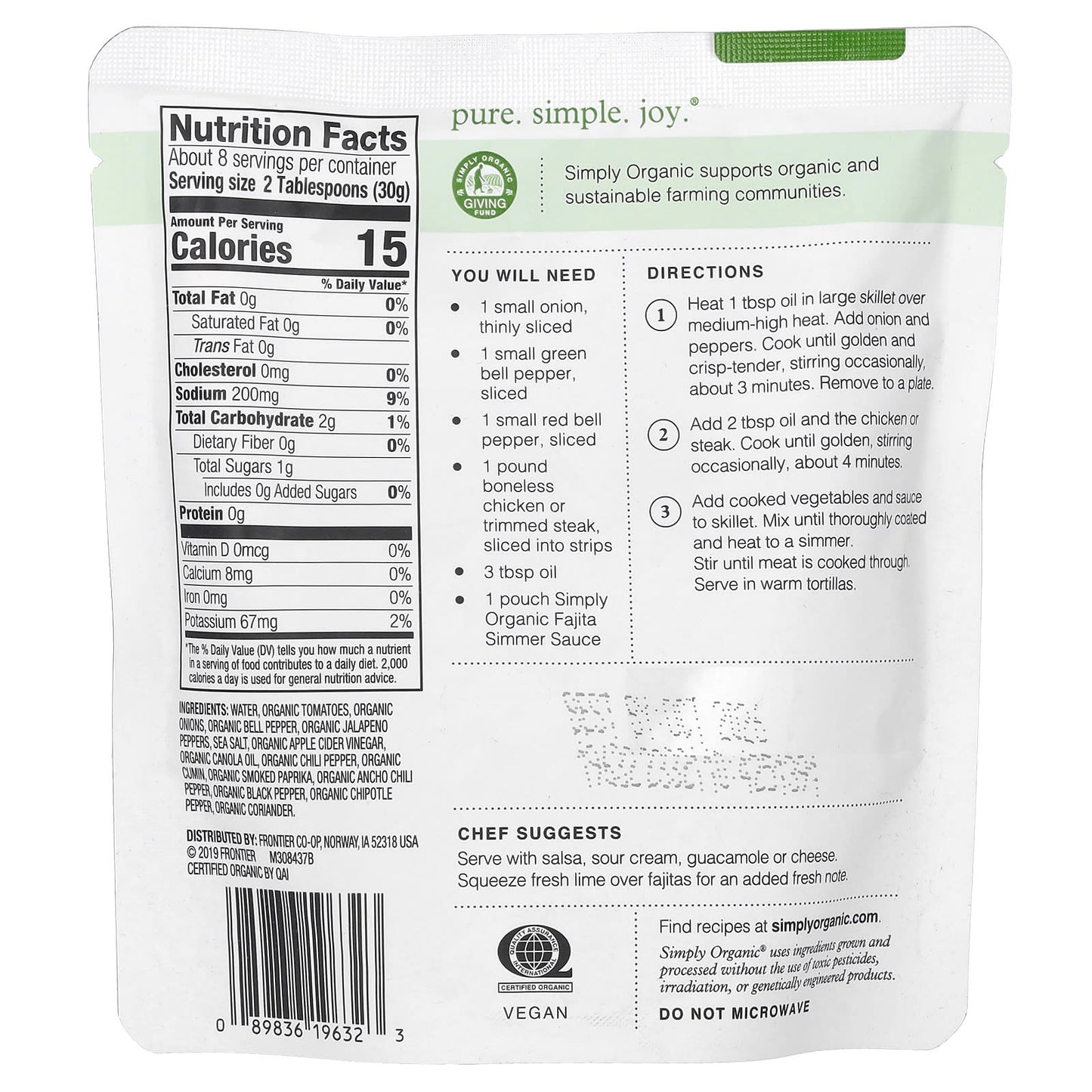Simply Organic, Classic Fajita Simmer Sauce For Beef or Chicken, 8 oz (227 g) - Image 2
