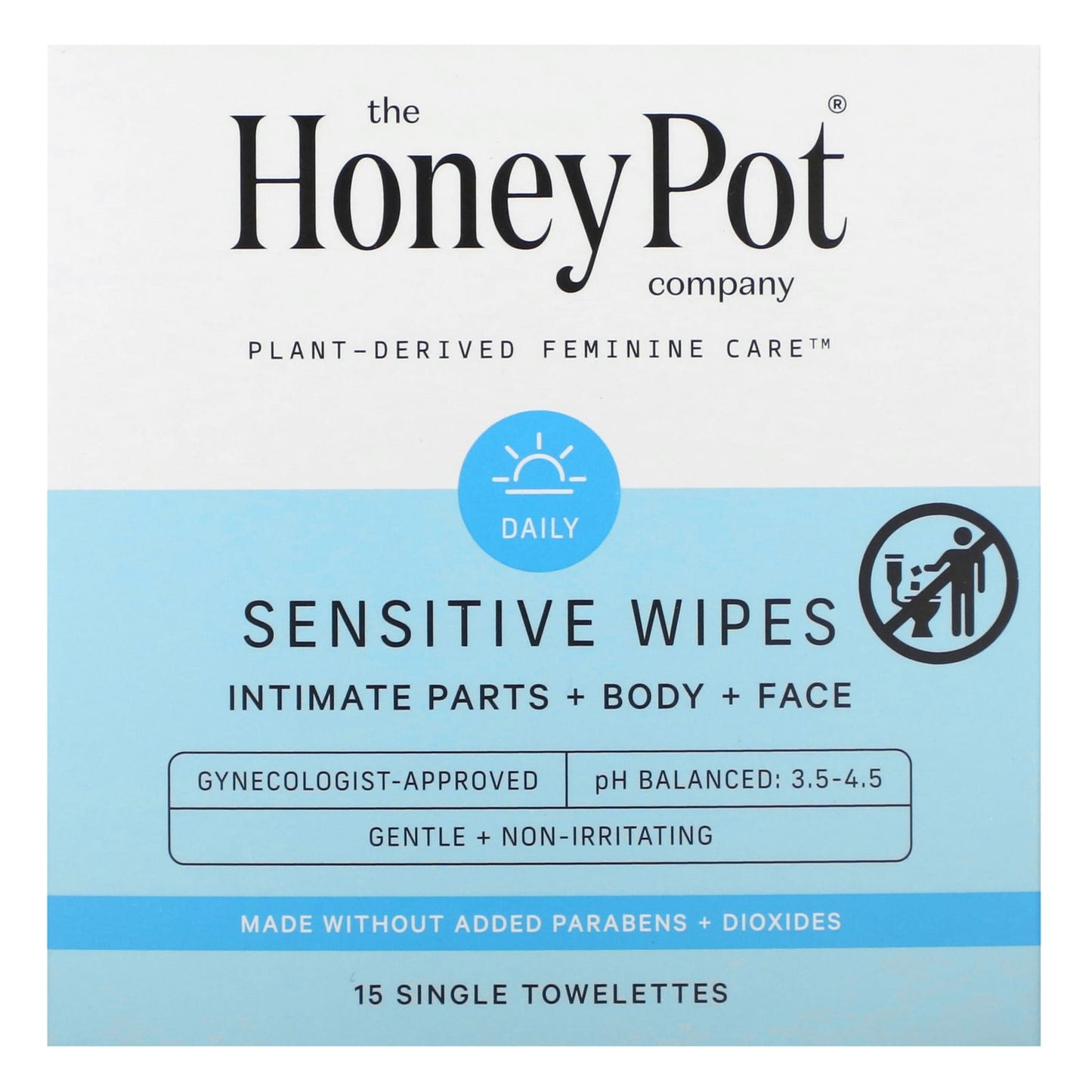 The Honey Pot Company, Sensitive Wipes, 15 Single Towelettes - Image 1