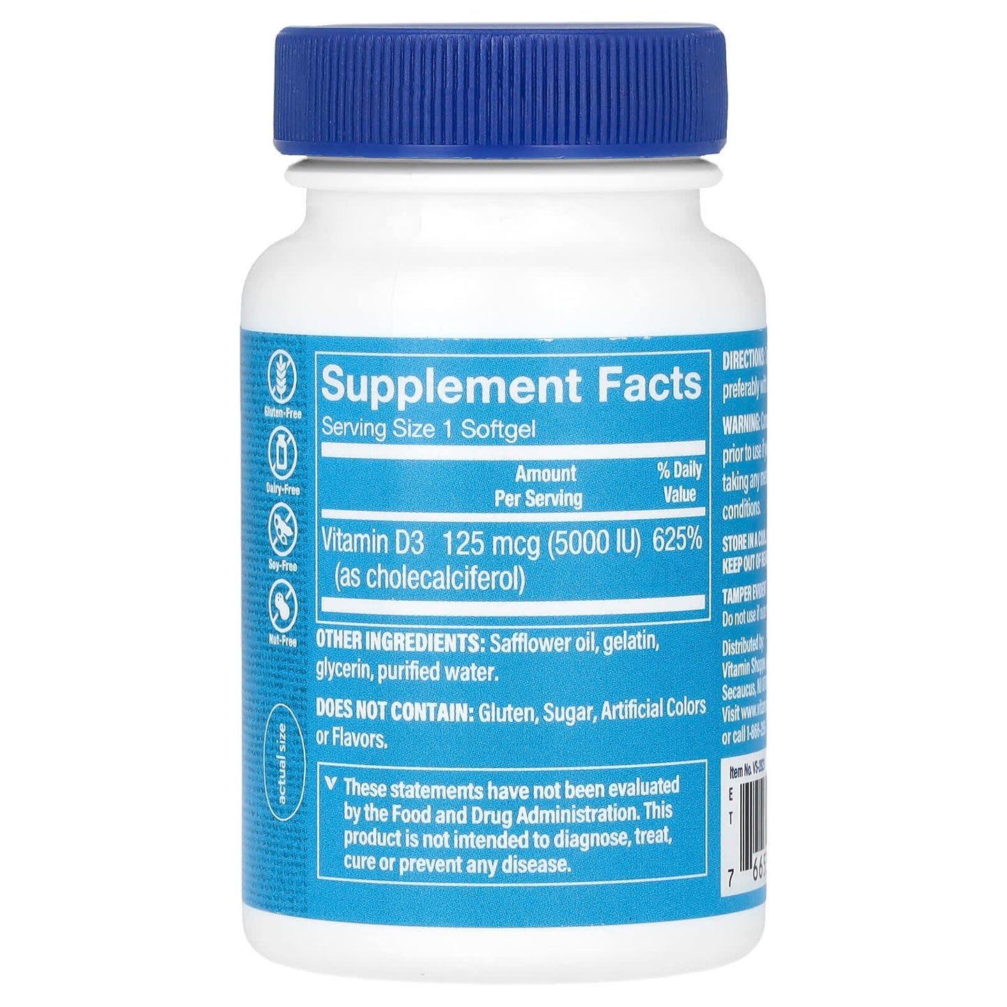 The Vitamin Shoppe, Vitamin D3, 125 mcg (5,000 IU), 100 Softgels - Image 2