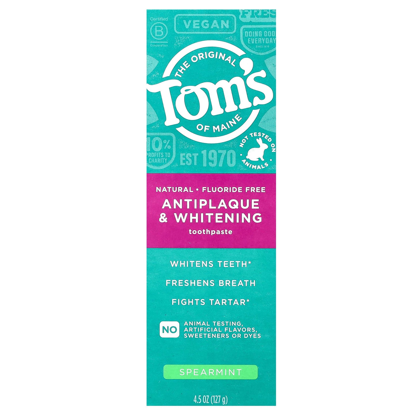 Tom's of Maine, Antiplaque & Whitening Toothpaste, Fluoride Free, Spearmint , 4.5 oz (127 g) - Image 2