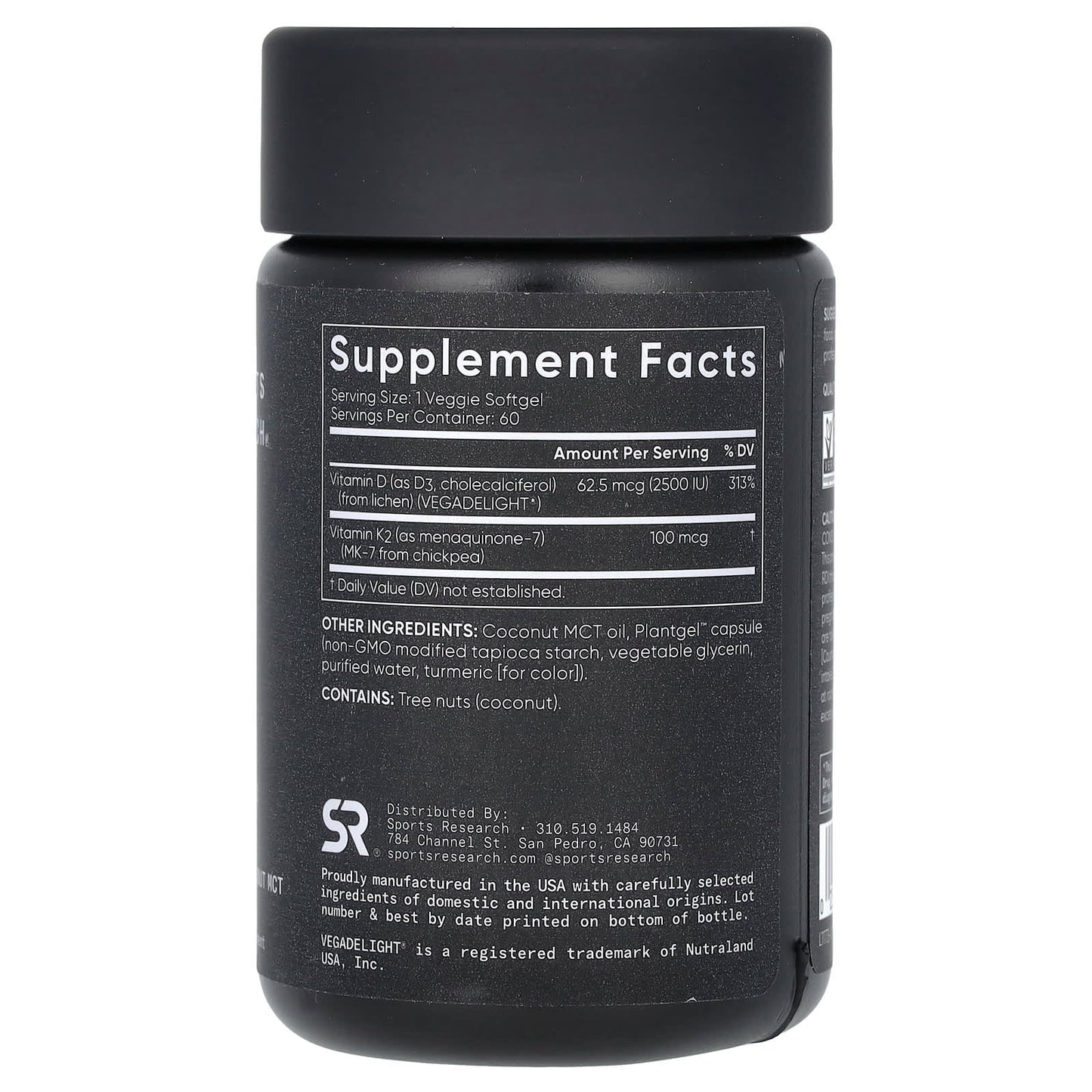 Sports Research, D3 + K2, Plant-Based, 62.5 mcg/100 mcg, 60 Veggie Softgels - Image 2